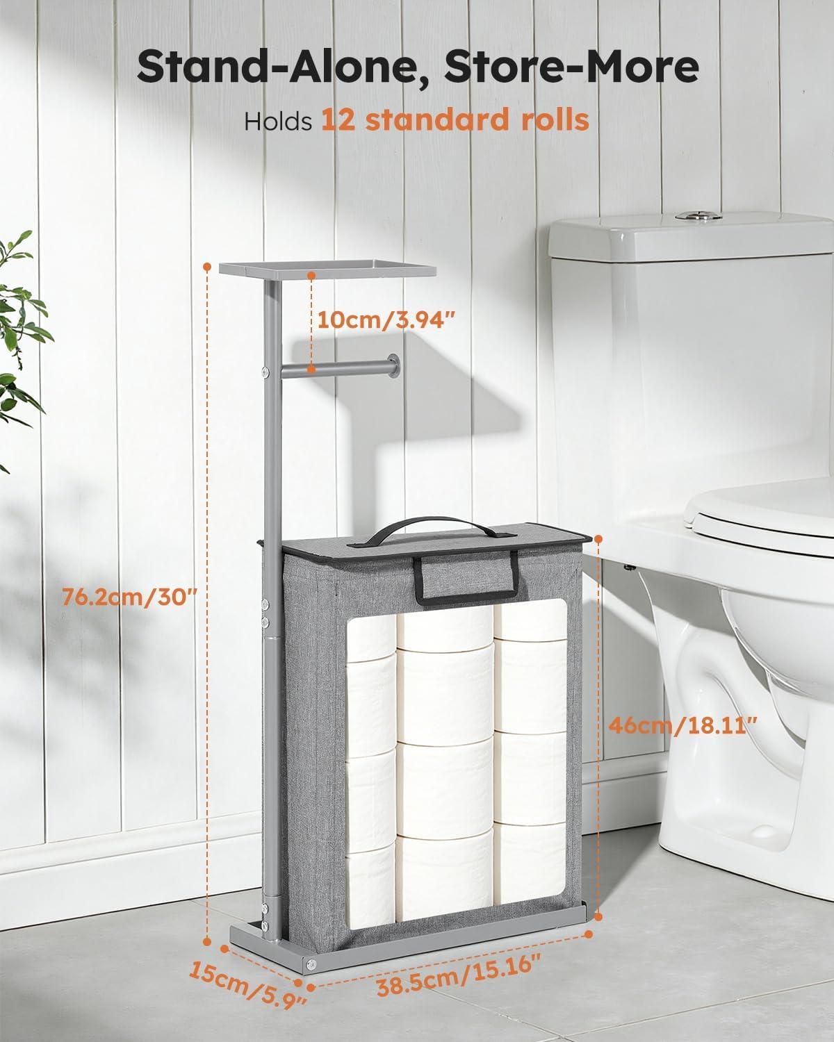 imageFreestanding Toilet Paper Holder Stand with Shelf for Up to 12 RollsRustproof Metal Bathroom Toilet Paper Storage with Lid AllinOne Toilet Tissue Roll Dispenser and OrganizerGrayGray