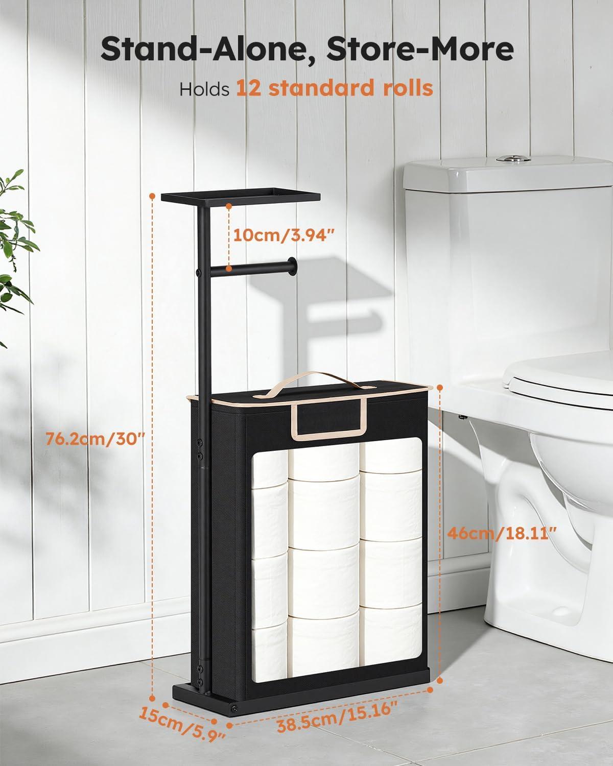 imageFreestanding Toilet Paper Holder Stand with Shelf for Up to 12 RollsRustproof Metal Bathroom Toilet Paper Storage with Lid AllinOne Toilet Tissue Roll Dispenser and OrganizerGrayBlack