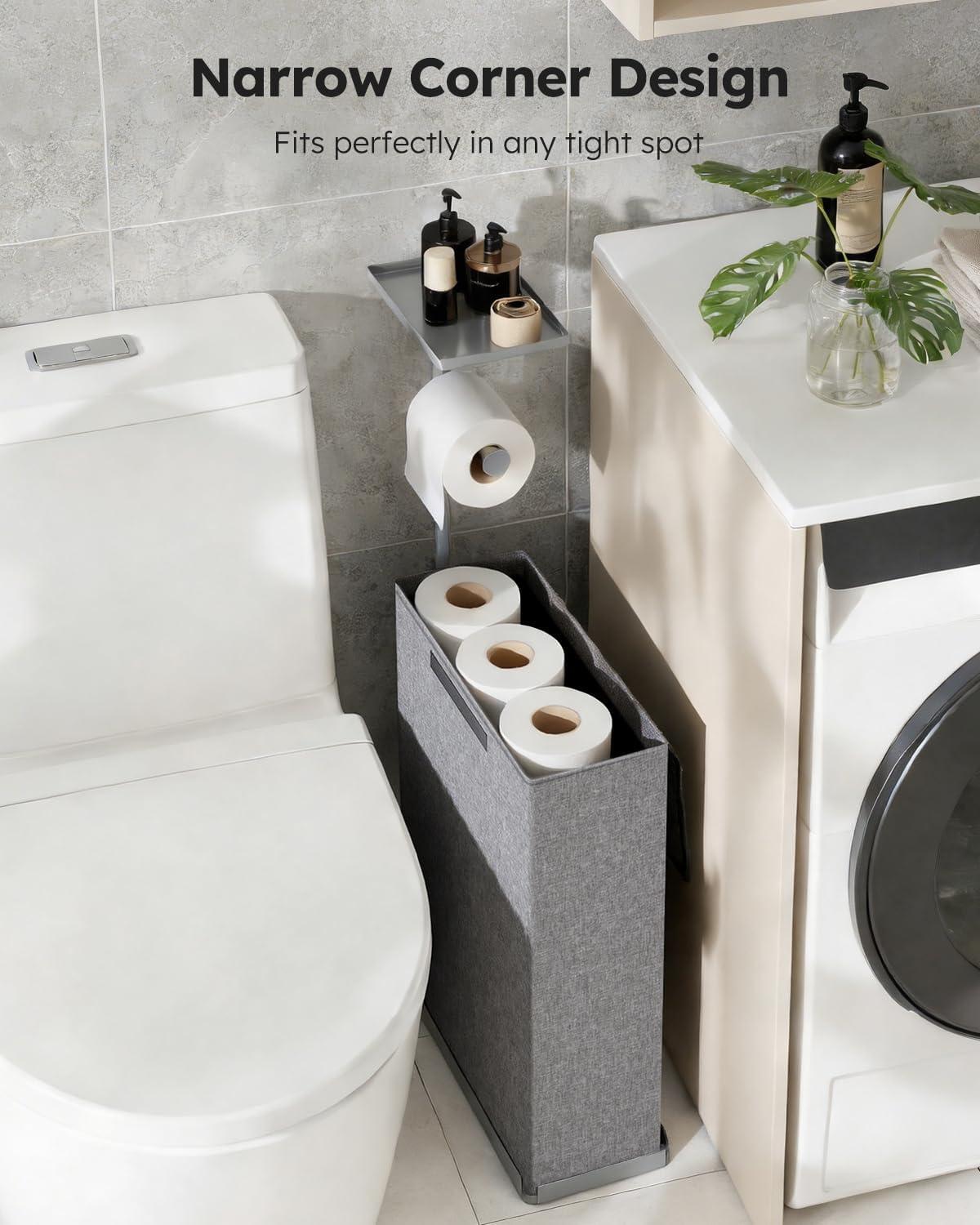 imageFreestanding Toilet Paper Holder Stand with Shelf for Up to 12 RollsRustproof Metal Bathroom Toilet Paper Storage with Lid AllinOne Toilet Tissue Roll Dispenser and OrganizerGrayGray