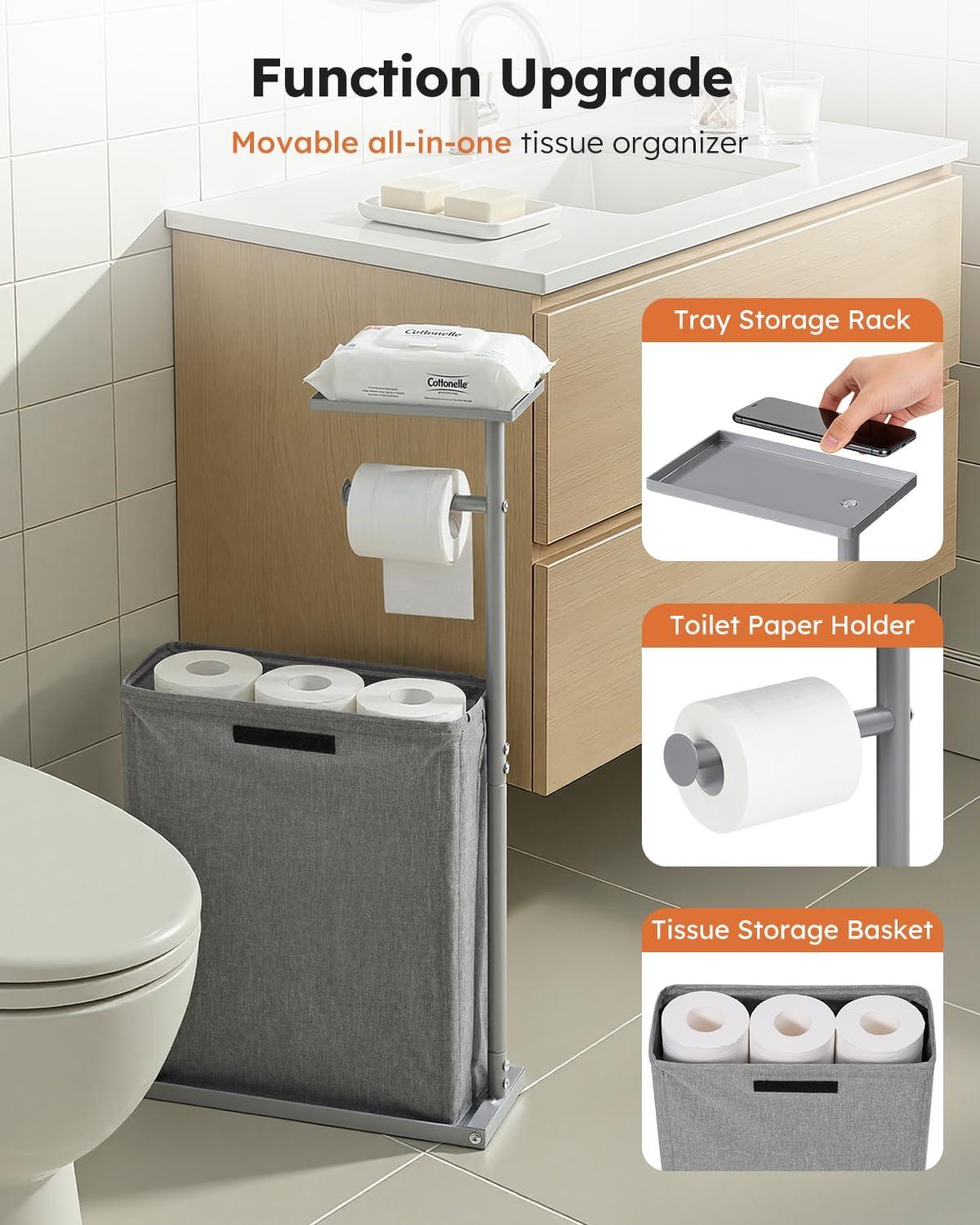imageFreestanding Toilet Paper Holder Stand with Shelf for Up to 12 RollsRustproof Metal Bathroom Toilet Paper Storage with Lid AllinOne Toilet Tissue Roll Dispenser and OrganizerGrayGray