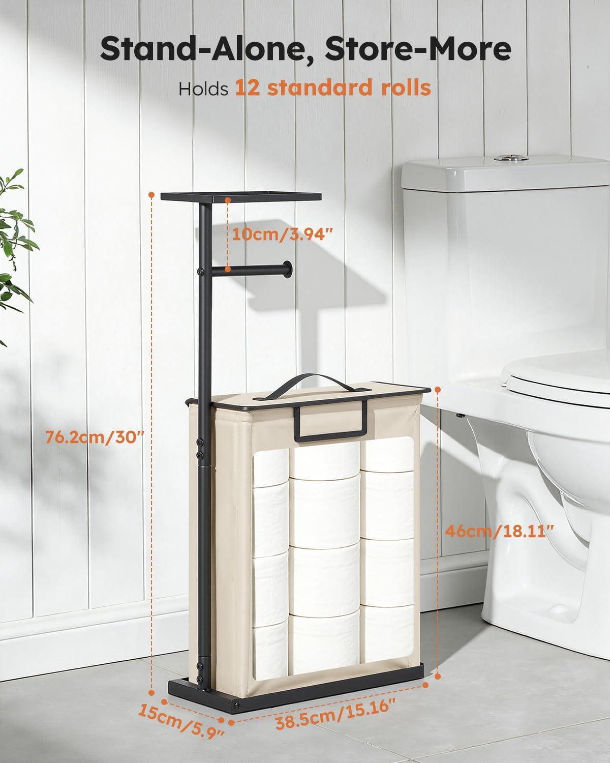 imageFreestanding Toilet Paper Holder Stand with Shelf for Up to 12 RollsRustproof Metal Bathroom Toilet Paper Storage with Lid AllinOne Toilet Tissue Roll Dispenser and OrganizerGrayBeige