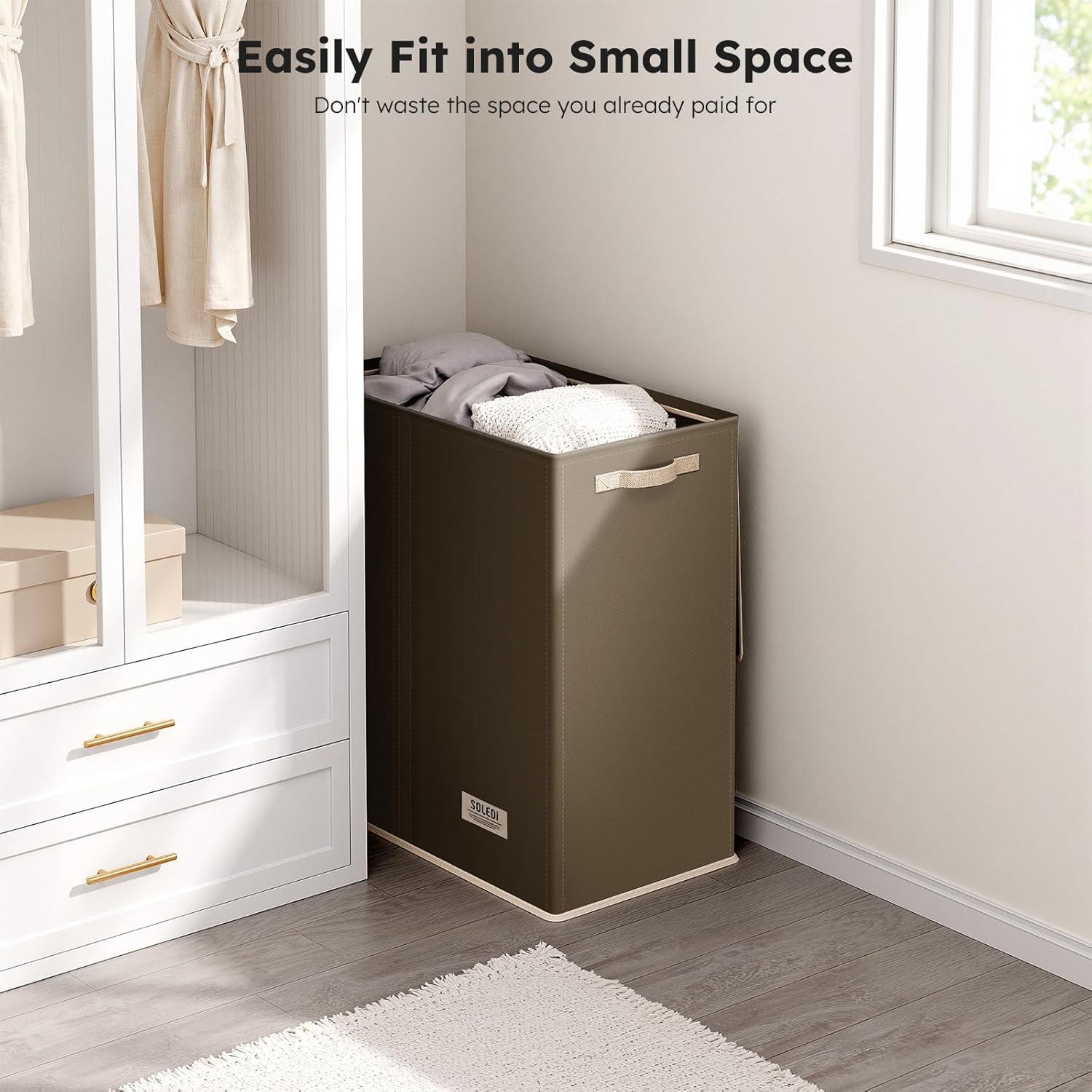 imageSOLEDI Double Laundry Hamper with Lid and Removable bag Large Laundry Basket 2 Section with handles Collapsible Dirty Clothes Hampers for Laundry Bedroom Dorm CollegeChocolate Brown