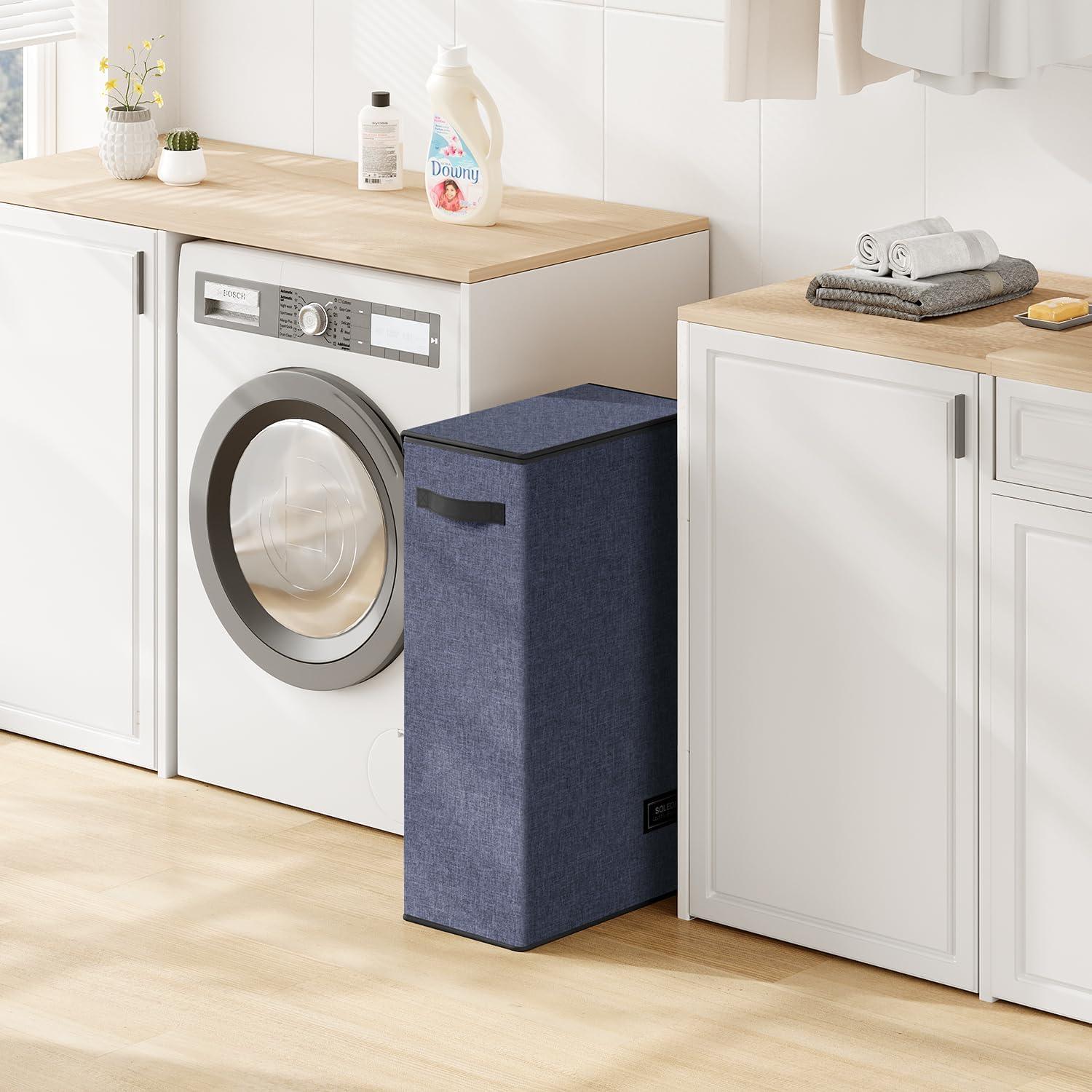 imageSOLEDI Laundry Hamper with Lid 100L Large amp Tall Collapsible Laundry Basket Clothes Hamper with Bag Removable Easy to Carry Dirty Hampers for Bedroom Bathroom Dorm College GreyNavy Blue