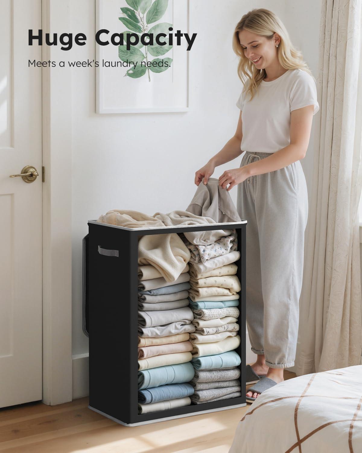 imageSOLEDI Laundry Hamper with Lid 100L Large amp Tall Collapsible Laundry Basket Clothes Hamper with Bag Removable Easy to Carry Dirty Hampers for Bedroom Bathroom Dorm College GreyBlack