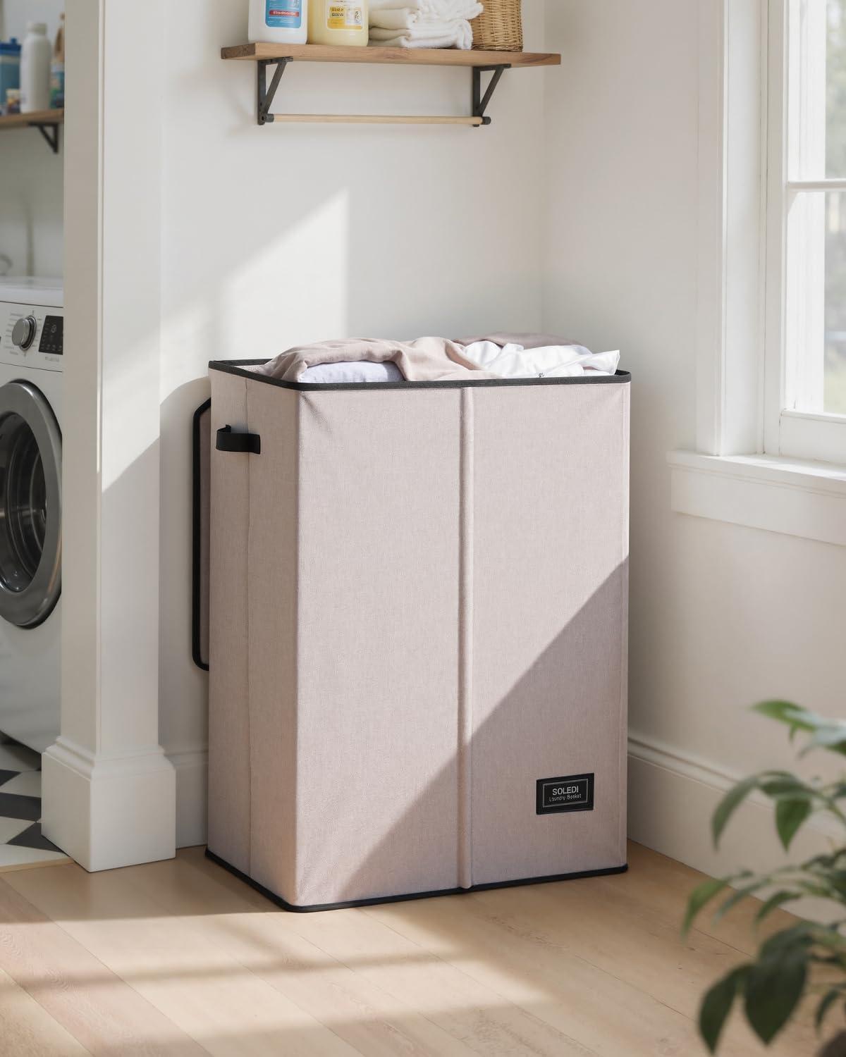 imageSOLEDI Laundry Hamper with Lid 100L Large amp Tall Collapsible Laundry Basket Clothes Hamper with Bag Removable Easy to Carry Dirty Hampers for Bedroom Bathroom Dorm College GreyLight taupe