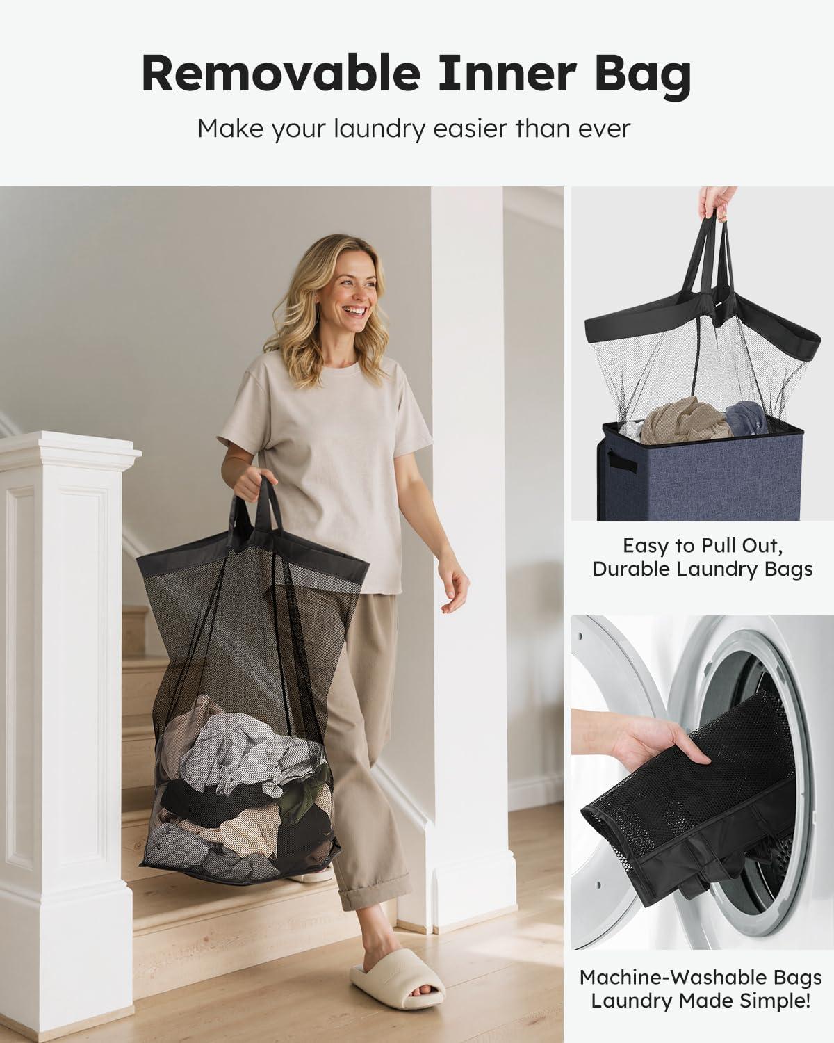 imageSOLEDI Laundry Hamper with Lid 100L Large amp Tall Collapsible Laundry Basket Clothes Hamper with Bag Removable Easy to Carry Dirty Hampers for Bedroom Bathroom Dorm College GreyNavy Blue