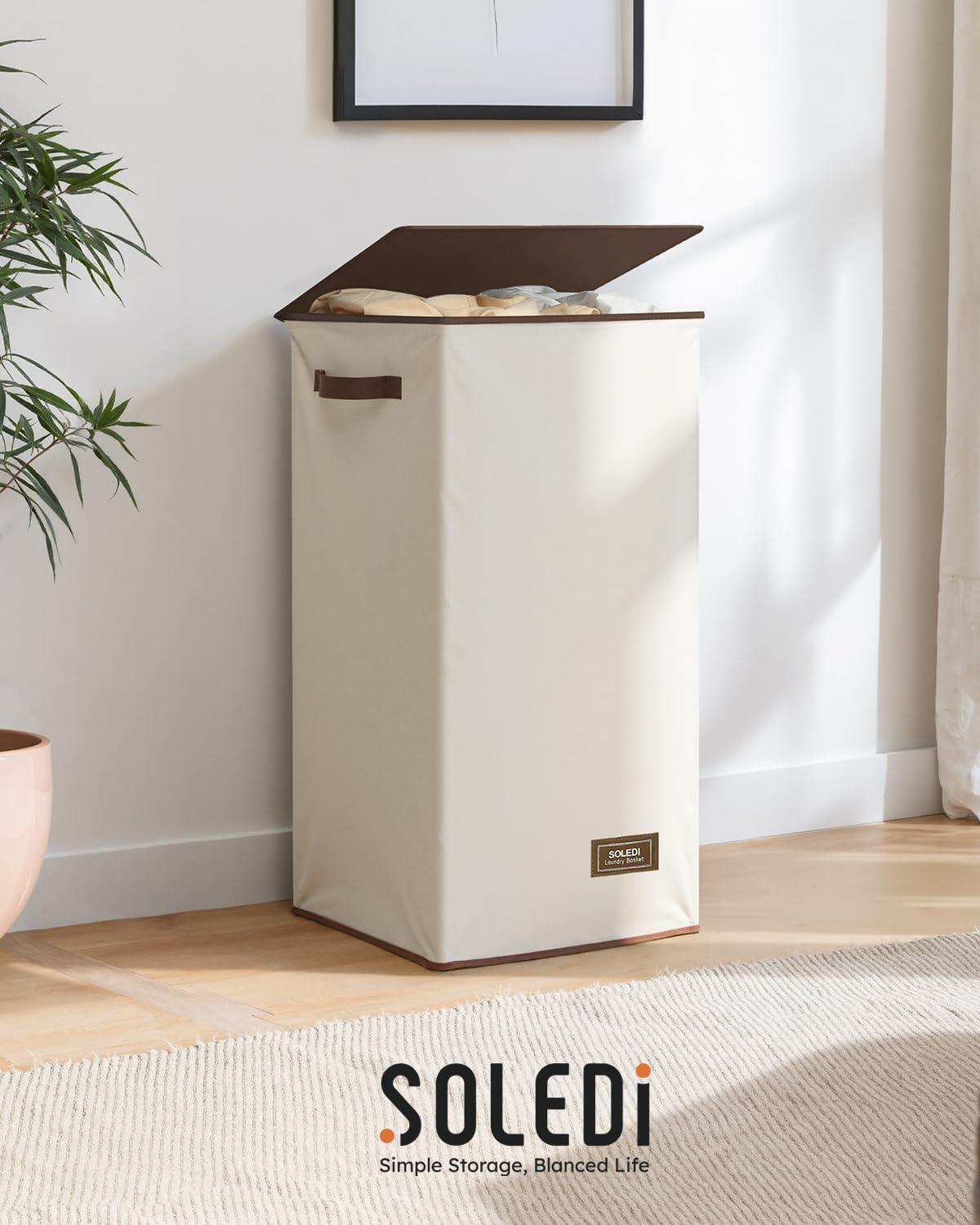 imageSOLEDI Laundry Hamper with Lid 100L Large amp Tall Collapsible Laundry Basket Clothes Hamper with Bag Removable Easy to Carry Dirty Hampers for Bedroom Bathroom Dorm College GreyOffWhite