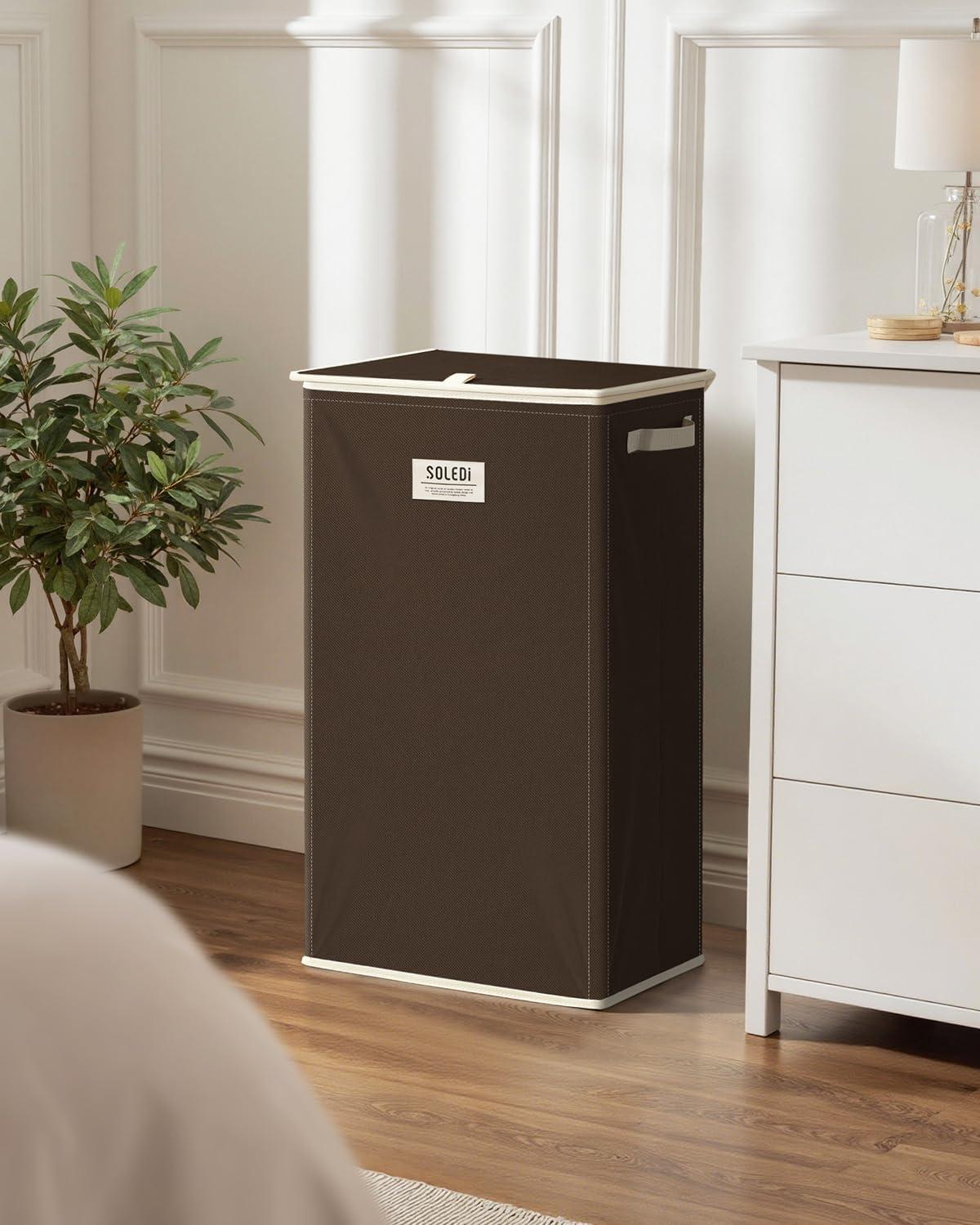 imageSOLEDI Laundry Hamper with Lid 100L Large amp Tall Collapsible Laundry Basket Clothes Hamper with Bag Removable Easy to Carry Dirty Hampers for Bedroom Bathroom Dorm College GreyChocolate