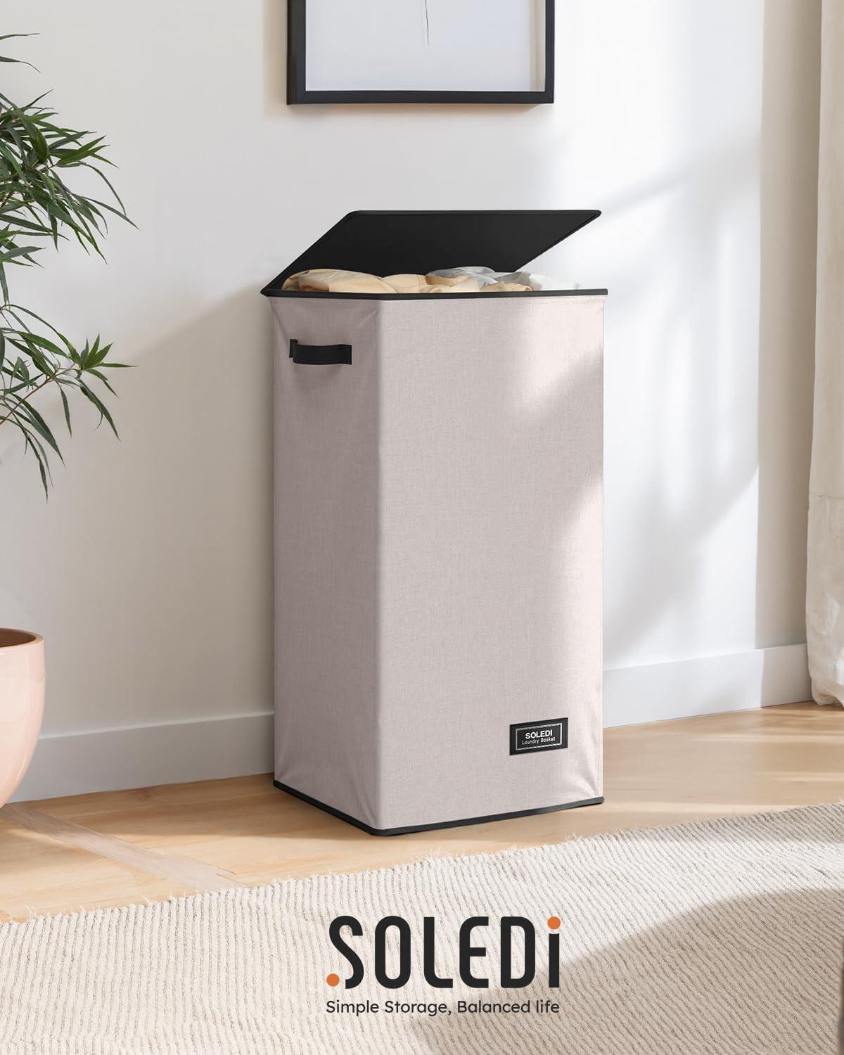 imageSOLEDI Laundry Hamper with Lid 100L Large amp Tall Collapsible Laundry Basket Clothes Hamper with Bag Removable Easy to Carry Dirty Hampers for Bedroom Bathroom Dorm College GreyLight taupe