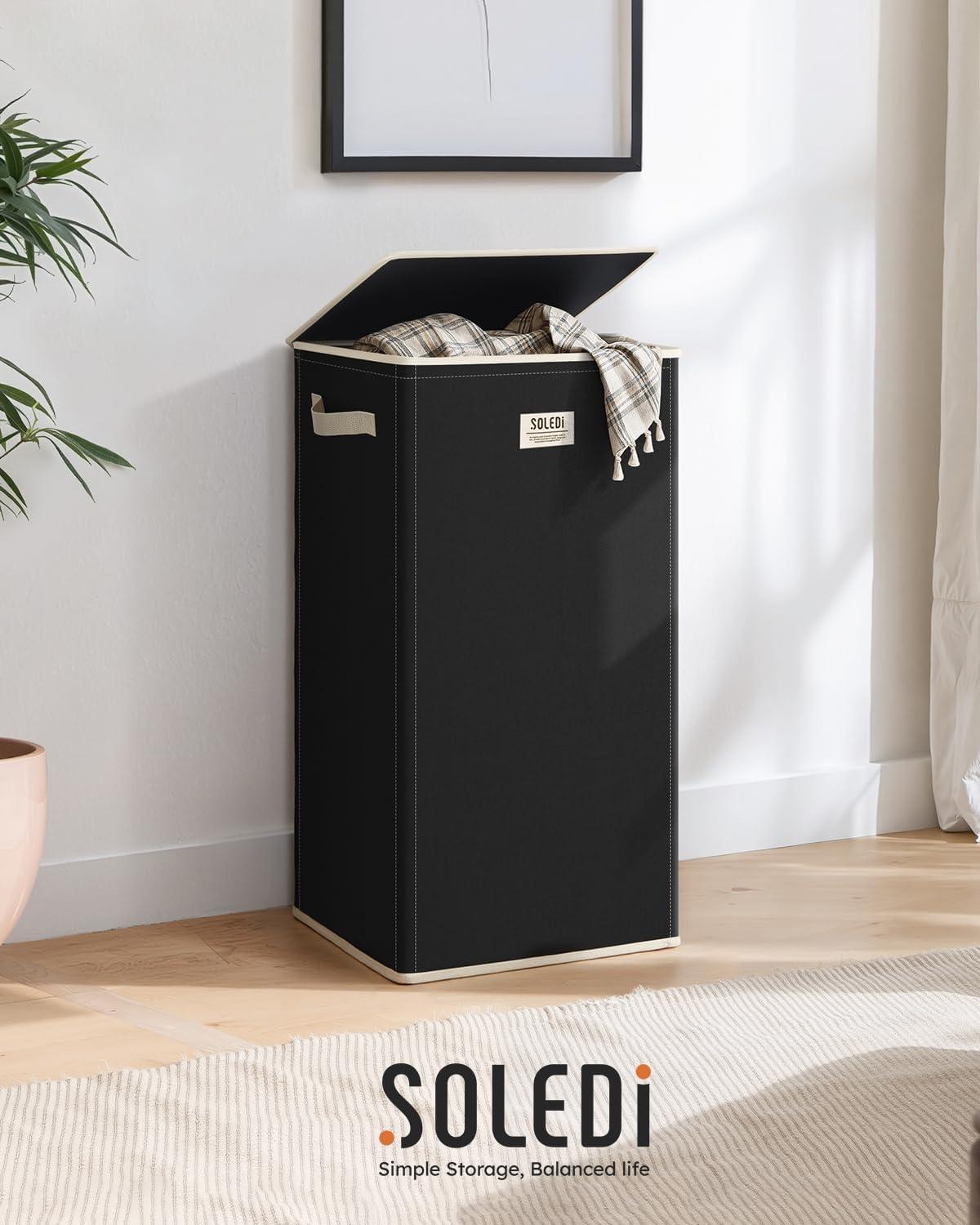 imageSOLEDI Laundry Hamper with Lid 100L Large amp Tall Collapsible Laundry Basket Clothes Hamper with Bag Removable Easy to Carry Dirty Hampers for Bedroom Bathroom Dorm College GreyPitch Black