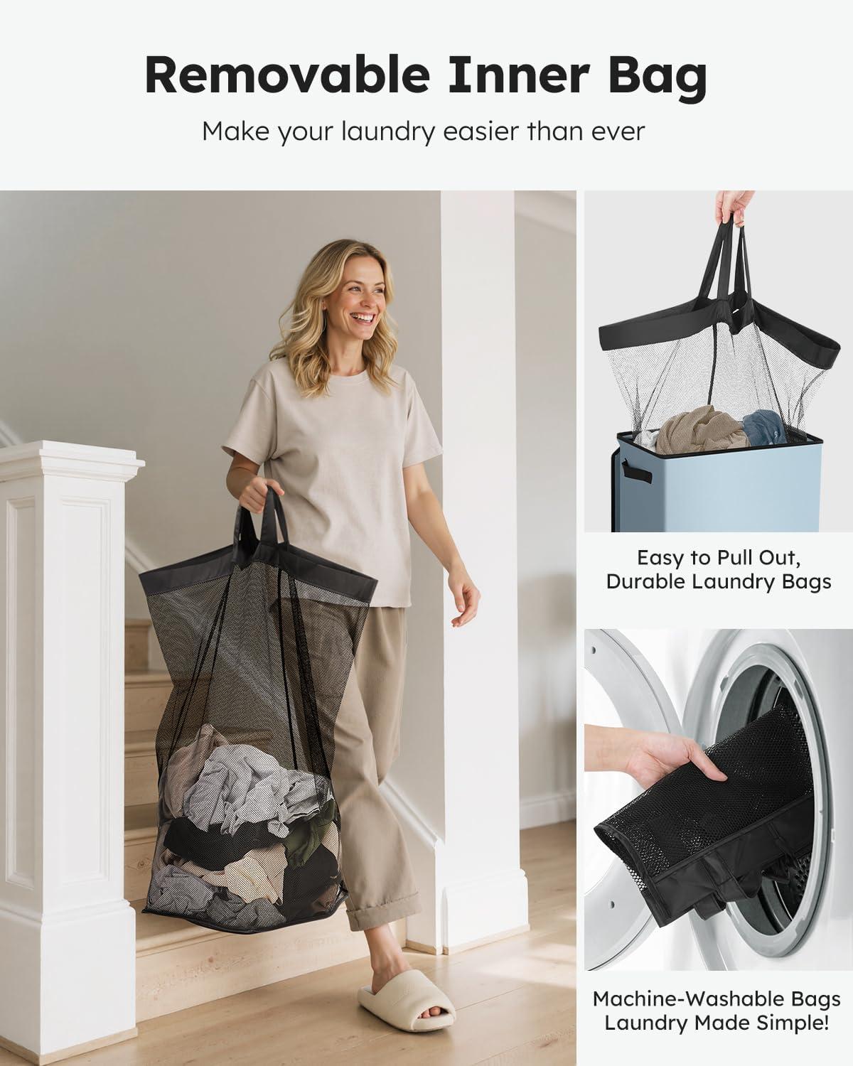 imageSOLEDI Laundry Hamper with Lid 100L Large amp Tall Collapsible Laundry Basket Clothes Hamper with Bag Removable Easy to Carry Dirty Hampers for Bedroom Bathroom Dorm College GreyBluishGrey