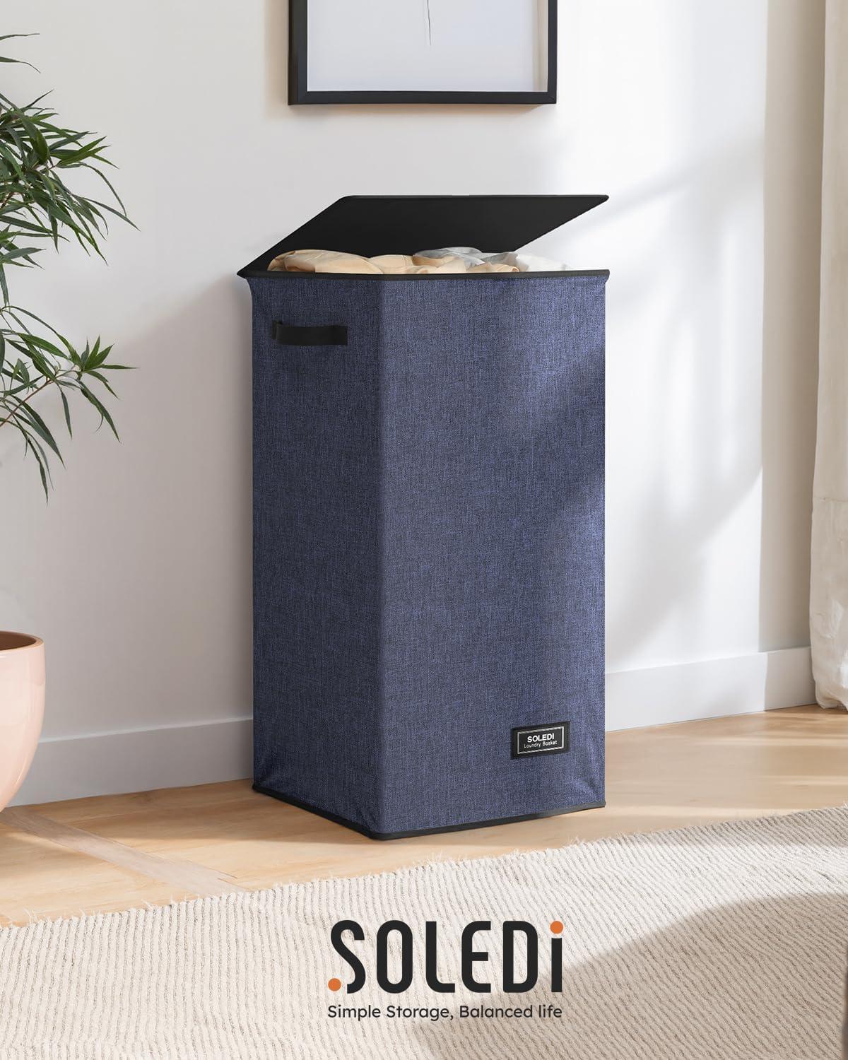 imageSOLEDI Laundry Hamper with Lid 100L Large amp Tall Collapsible Laundry Basket Clothes Hamper with Bag Removable Easy to Carry Dirty Hampers for Bedroom Bathroom Dorm College GreyNavy Blue