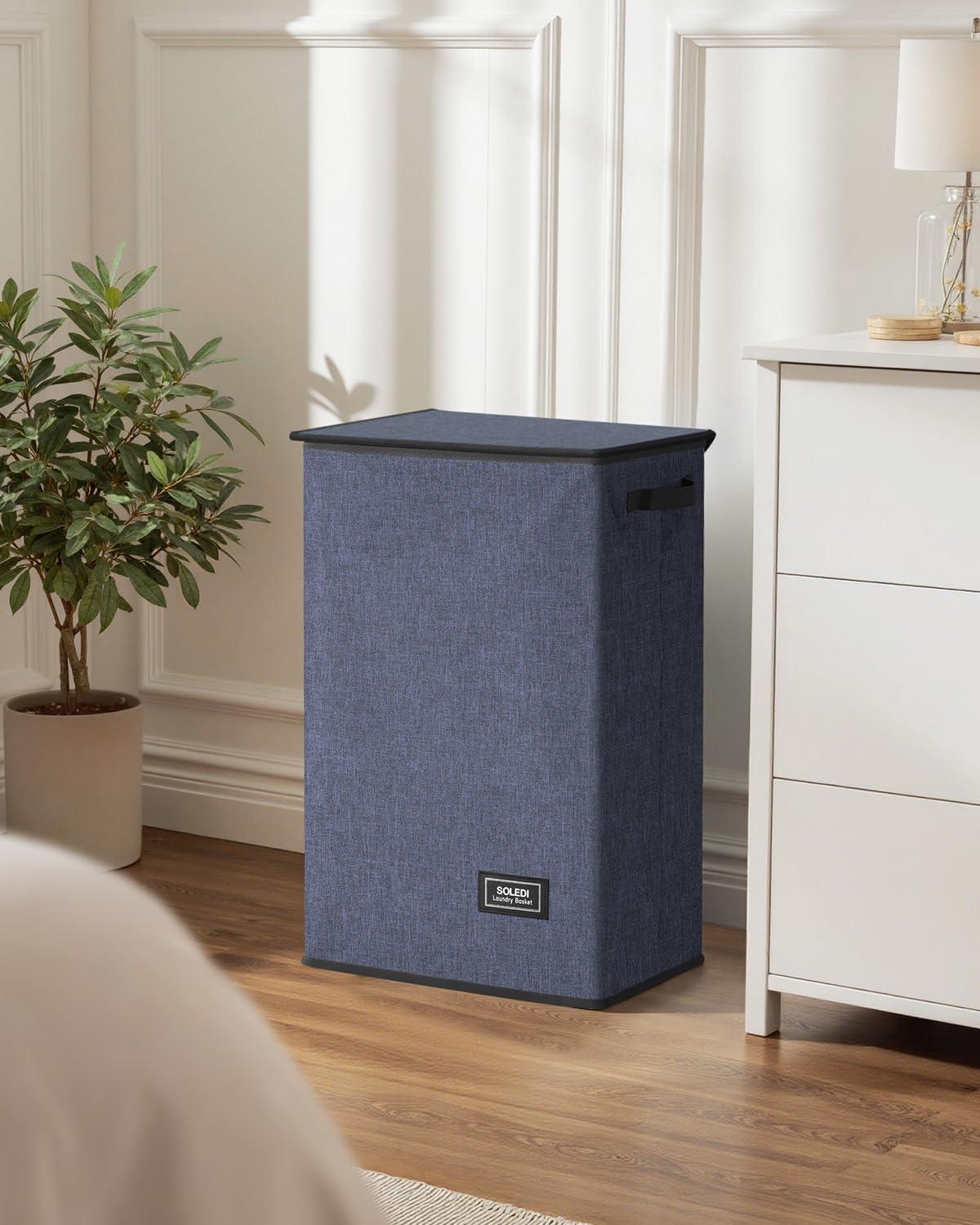 imageSOLEDI Laundry Hamper with Lid 100L Large amp Tall Collapsible Laundry Basket Clothes Hamper with Bag Removable Easy to Carry Dirty Hampers for Bedroom Bathroom Dorm College GreyNavy Blue