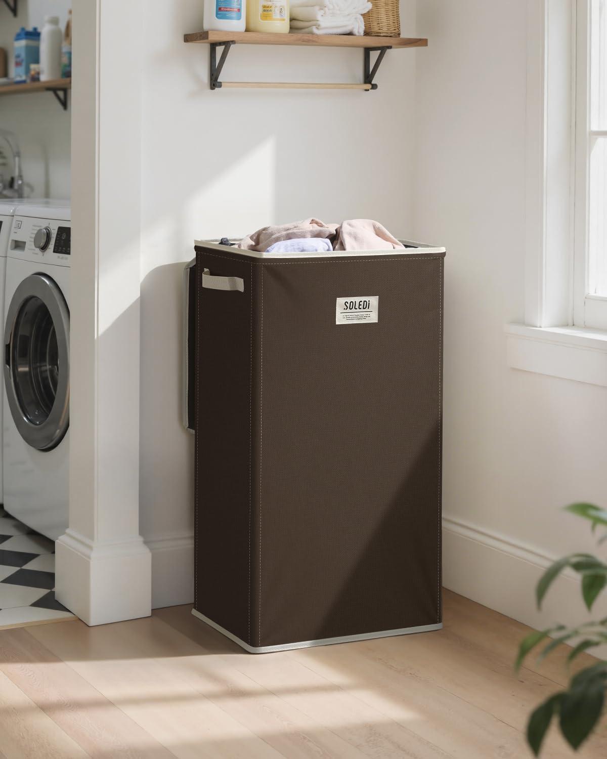 imageSOLEDI Laundry Hamper with Lid 100L Large amp Tall Collapsible Laundry Basket Clothes Hamper with Bag Removable Easy to Carry Dirty Hampers for Bedroom Bathroom Dorm College GreyChocolate