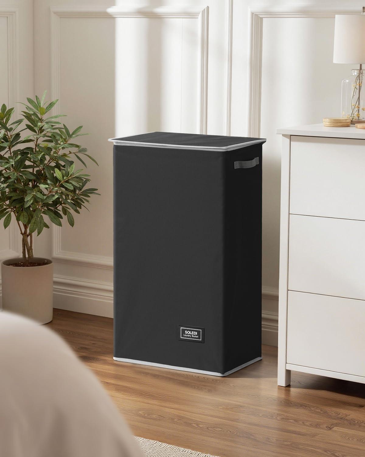 imageSOLEDI Laundry Hamper with Lid 100L Large amp Tall Collapsible Laundry Basket Clothes Hamper with Bag Removable Easy to Carry Dirty Hampers for Bedroom Bathroom Dorm College GreyBlack