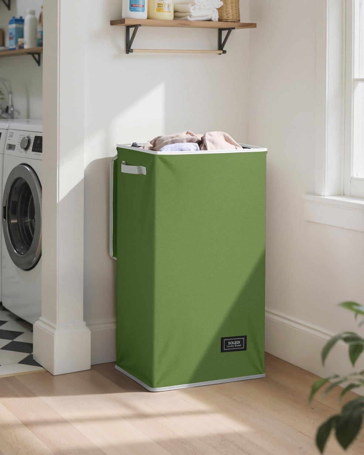 imageSOLEDI Laundry Hamper with Lid 100L Large amp Tall Collapsible Laundry Basket Clothes Hamper with Bag Removable Easy to Carry Dirty Hampers for Bedroom Bathroom Dorm College GreyDark Green