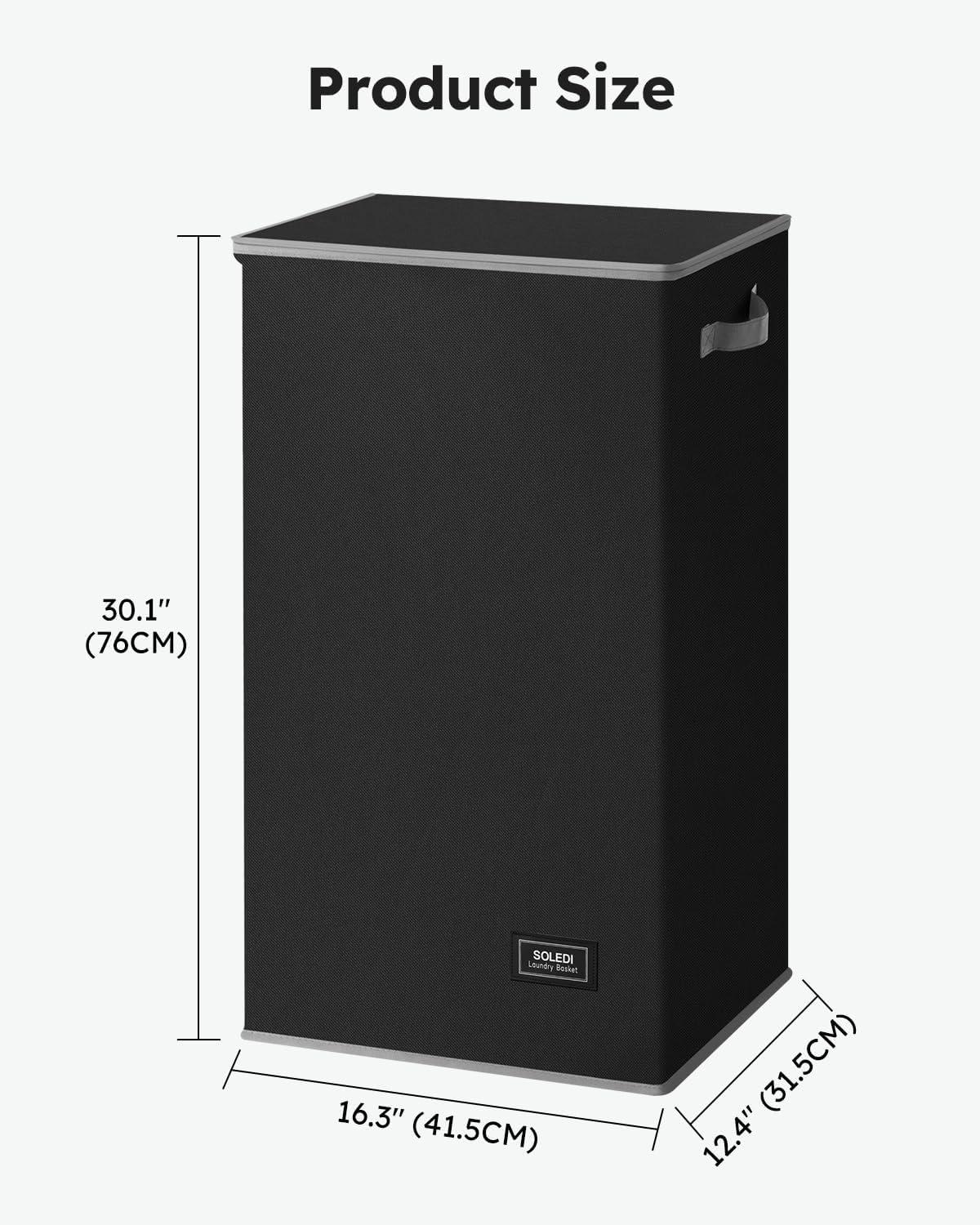 imageSOLEDI Laundry Hamper with Lid 100L Large amp Tall Collapsible Laundry Basket Clothes Hamper with Bag Removable Easy to Carry Dirty Hampers for Bedroom Bathroom Dorm College GreyBlack