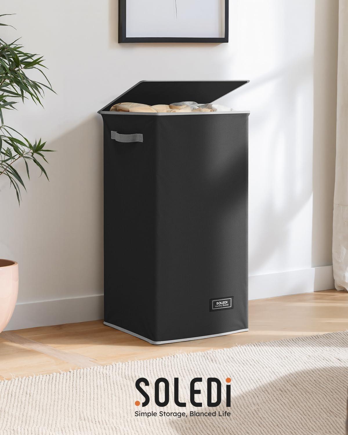 imageSOLEDI Laundry Hamper with Lid 100L Large amp Tall Collapsible Laundry Basket Clothes Hamper with Bag Removable Easy to Carry Dirty Hampers for Bedroom Bathroom Dorm College GreyBlack