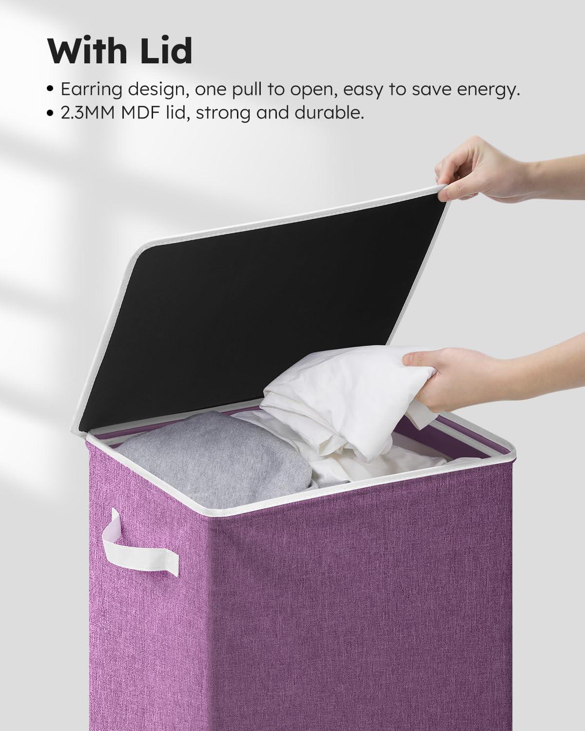 imageSOLEDI Laundry Hamper with Lid 100L Large amp Tall Collapsible Laundry Basket Clothes Hamper with Bag Removable Easy to Carry Dirty Hampers for Bedroom Bathroom Dorm College GreyPurple