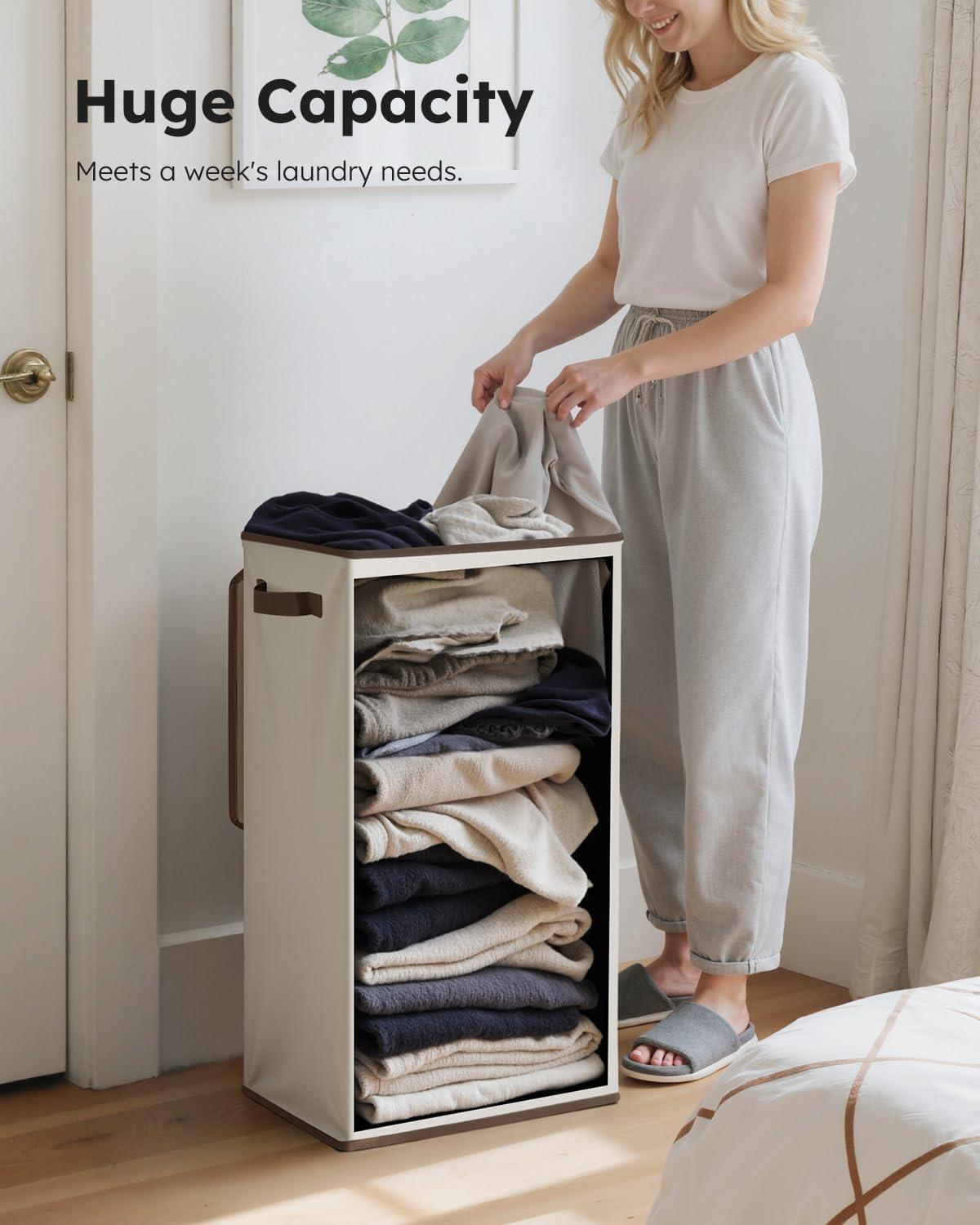 imageSOLEDI Laundry Hamper with Lid 100L Large amp Tall Collapsible Laundry Basket Clothes Hamper with Bag Removable Easy to Carry Dirty Hampers for Bedroom Bathroom Dorm College GreyOffWhite