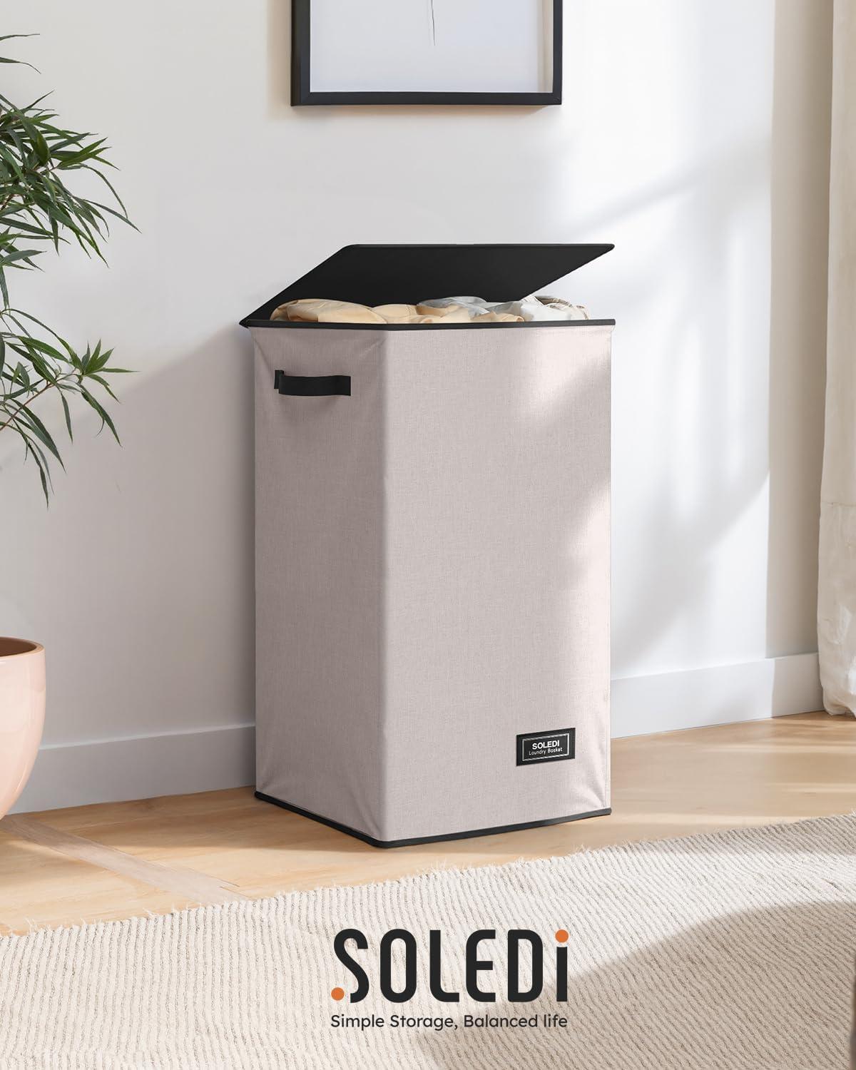 imageSOLEDI Laundry Hamper with Lid 100L Large amp Tall Collapsible Laundry Basket Clothes Hamper with Bag Removable Easy to Carry Dirty Hampers for Bedroom Bathroom Dorm College GreyLight taupe