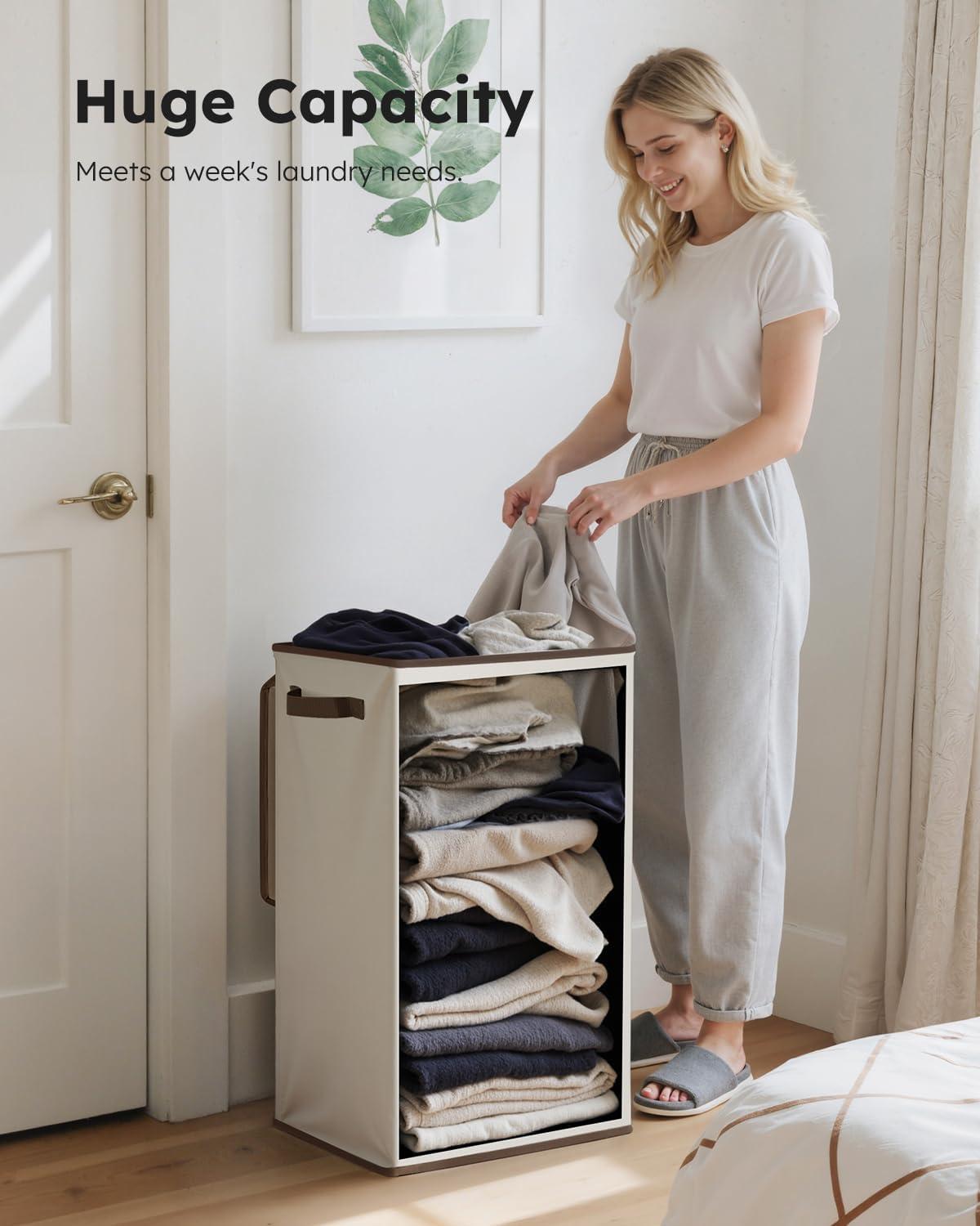 imageSOLEDI Laundry Hamper with Lid 100L Large amp Tall Collapsible Laundry Basket Clothes Hamper with Bag Removable Easy to Carry Dirty Hampers for Bedroom Bathroom Dorm College GreyOffWhite