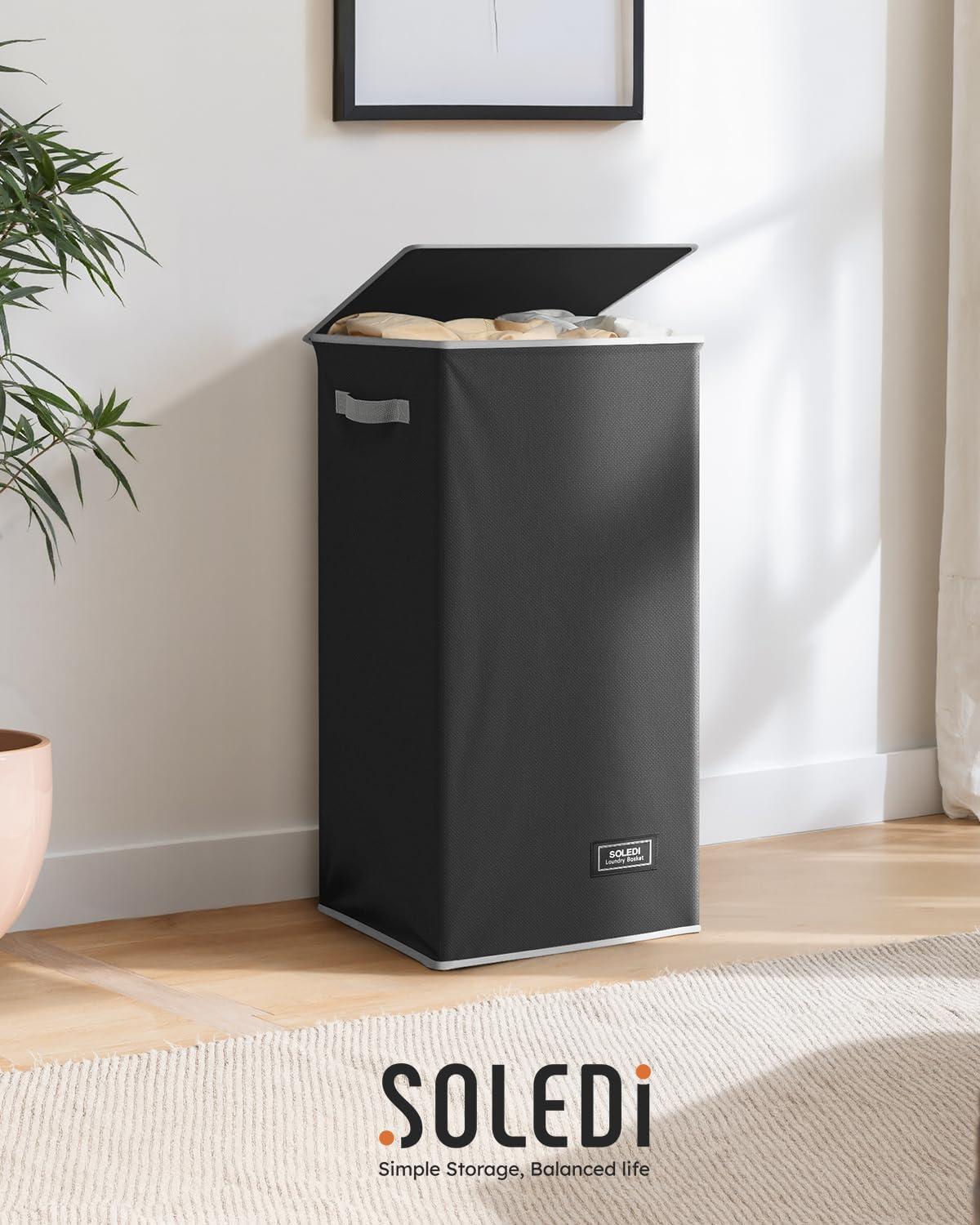 imageSOLEDI Laundry Hamper with Lid 100L Large amp Tall Collapsible Laundry Basket Clothes Hamper with Bag Removable Easy to Carry Dirty Hampers for Bedroom Bathroom Dorm College GreyBlack