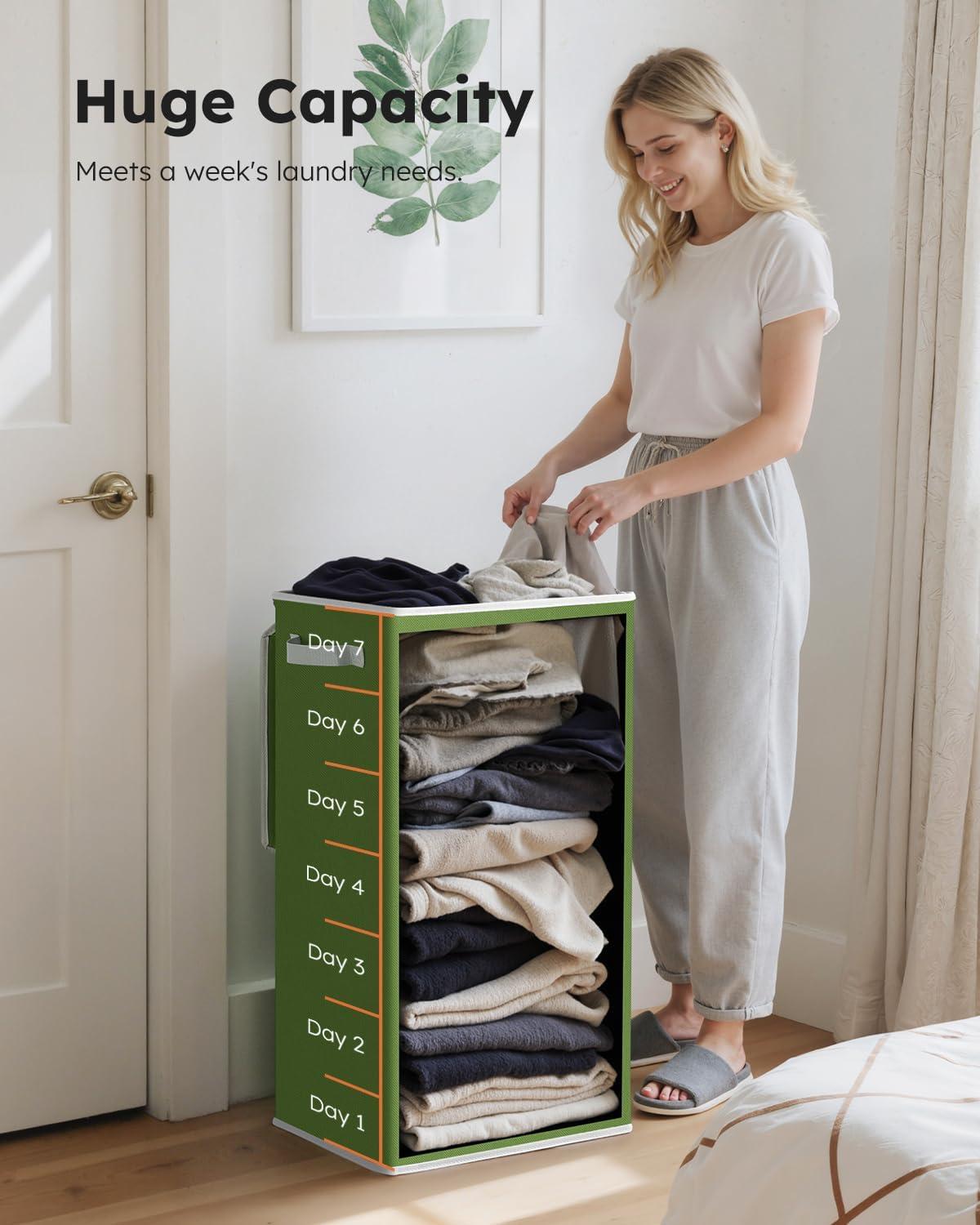 imageSOLEDI Laundry Hamper with Lid 100L Large amp Tall Collapsible Laundry Basket Clothes Hamper with Bag Removable Easy to Carry Dirty Hampers for Bedroom Bathroom Dorm College GreyDark Green