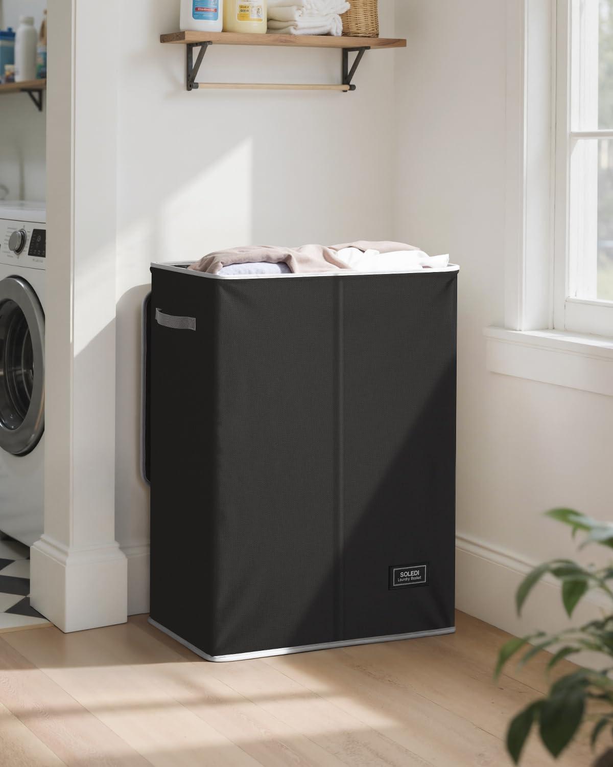 imageSOLEDI Laundry Hamper with Lid 100L Large amp Tall Collapsible Laundry Basket Clothes Hamper with Bag Removable Easy to Carry Dirty Hampers for Bedroom Bathroom Dorm College GreyBlack