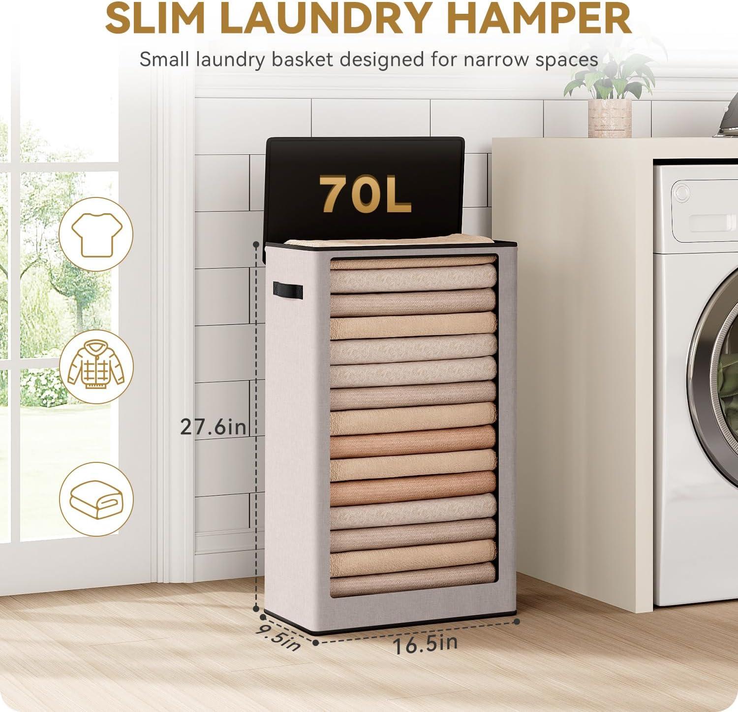 imageSOLEDI Laundry Hamper with Lid 100L Large amp Tall Collapsible Laundry Basket Clothes Hamper with Bag Removable Easy to Carry Dirty Hampers for Bedroom Bathroom Dorm College GreyLight taupe