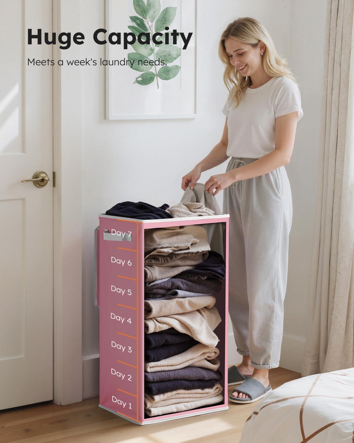 imageSOLEDI Laundry Hamper with Lid 100L Large amp Tall Collapsible Laundry Basket Clothes Hamper with Bag Removable Easy to Carry Dirty Hampers for Bedroom Bathroom Dorm College GreyPink