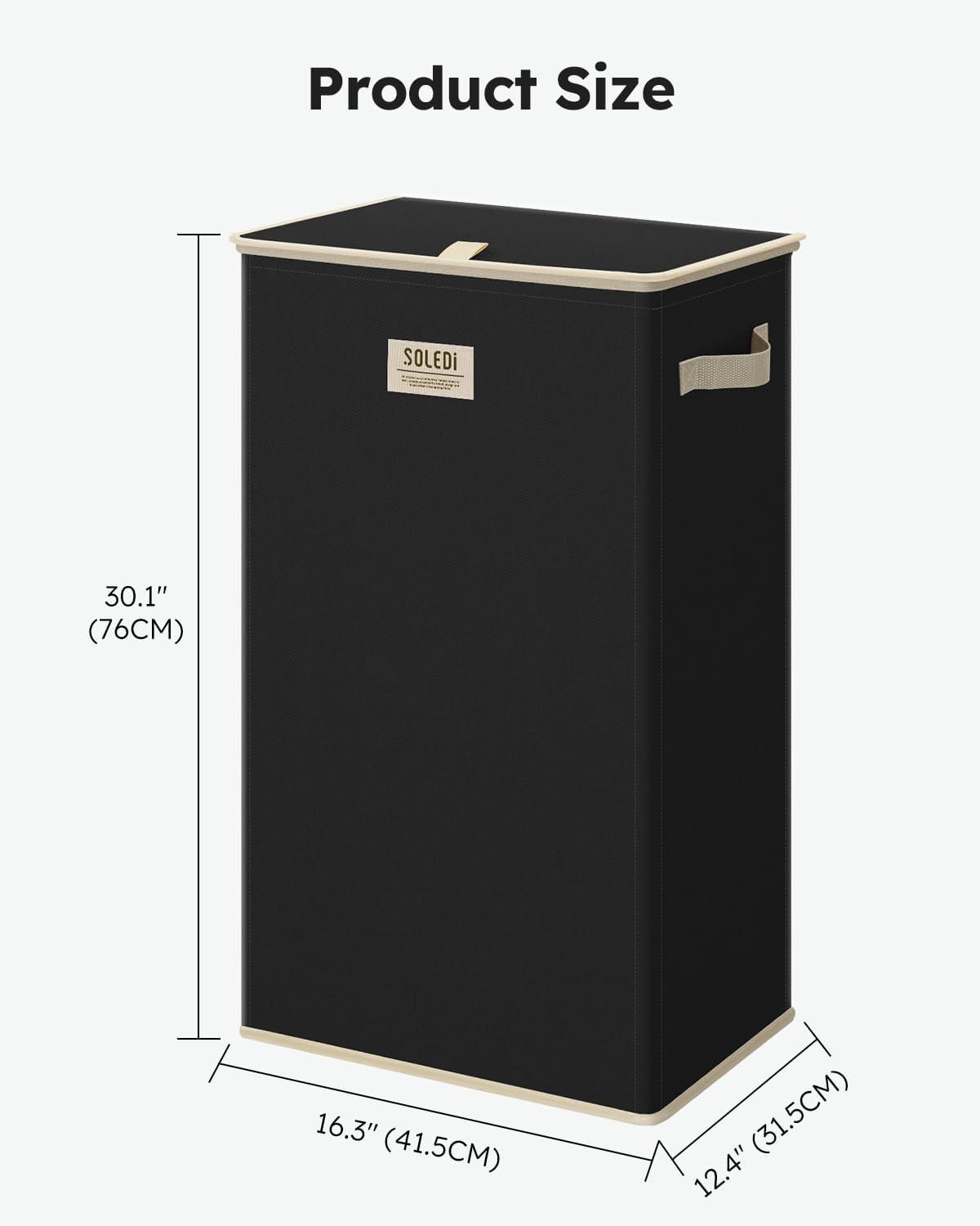 imageSOLEDI Laundry Hamper with Lid 100L Large amp Tall Collapsible Laundry Basket Clothes Hamper with Bag Removable Easy to Carry Dirty Hampers for Bedroom Bathroom Dorm College GreyPitch Black