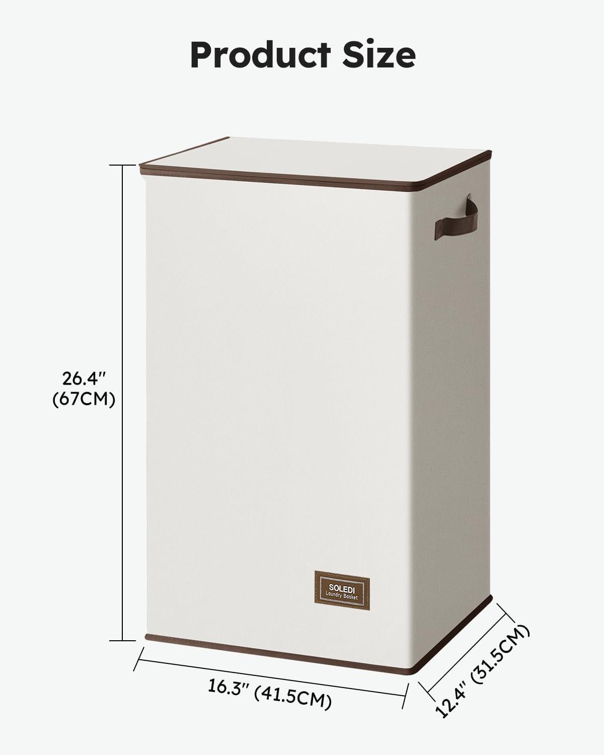 imageSOLEDI Laundry Hamper with Lid 100L Large amp Tall Collapsible Laundry Basket Clothes Hamper with Bag Removable Easy to Carry Dirty Hampers for Bedroom Bathroom Dorm College GreyOffWhite