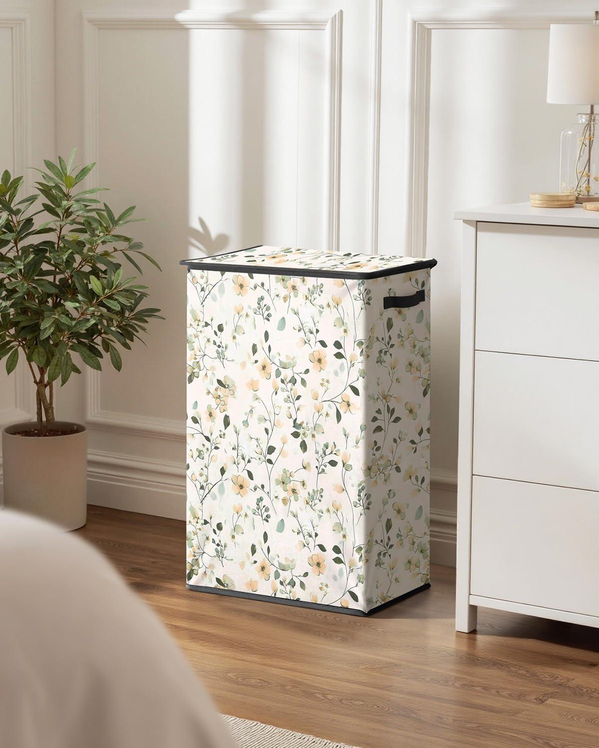 imageSOLEDI Laundry Hamper with Lid 100L Large amp Tall Collapsible Laundry Basket Clothes Hamper with Bag Removable Easy to Carry Dirty Hampers for Bedroom Bathroom Dorm College GreyBeige and flower