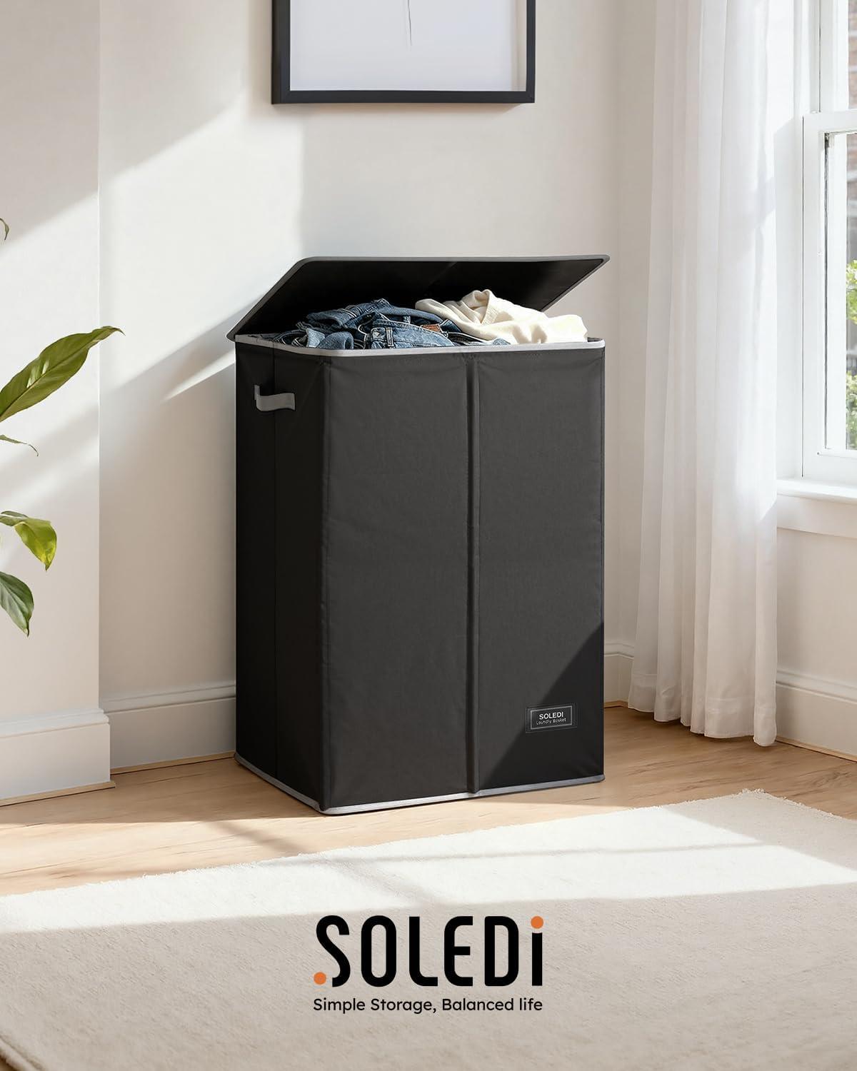 imageSOLEDI Laundry Hamper with Lid 100L Large amp Tall Collapsible Laundry Basket Clothes Hamper with Bag Removable Easy to Carry Dirty Hampers for Bedroom Bathroom Dorm College GreyBlack