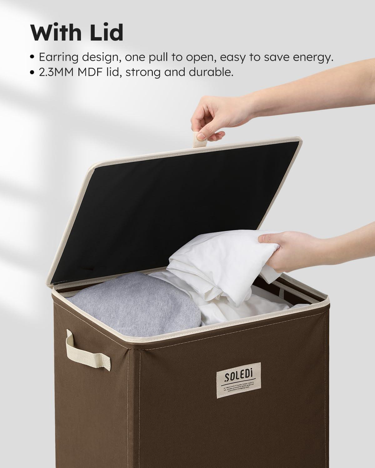 imageSOLEDI Laundry Hamper with Lid 100L Large amp Tall Collapsible Laundry Basket Clothes Hamper with Bag Removable Easy to Carry Dirty Hampers for Bedroom Bathroom Dorm College GreyChocolate