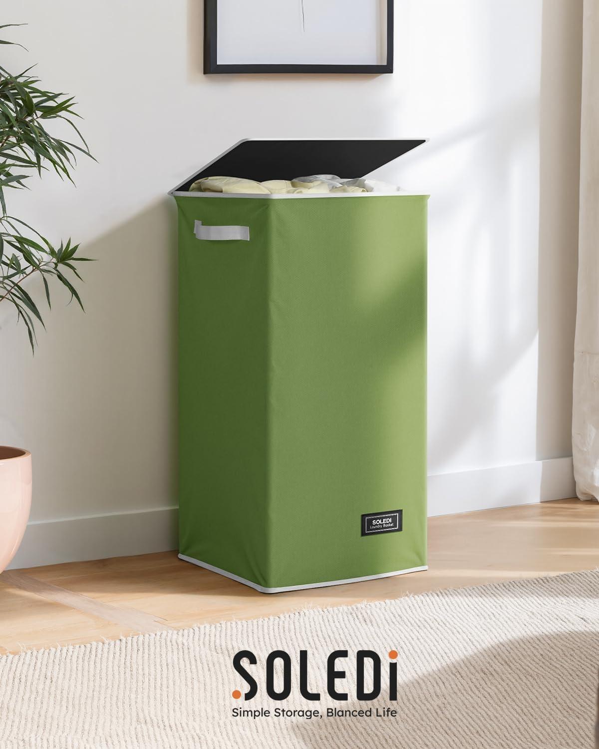 imageSOLEDI Laundry Hamper with Lid 100L Large amp Tall Collapsible Laundry Basket Clothes Hamper with Bag Removable Easy to Carry Dirty Hampers for Bedroom Bathroom Dorm College GreyDark Green