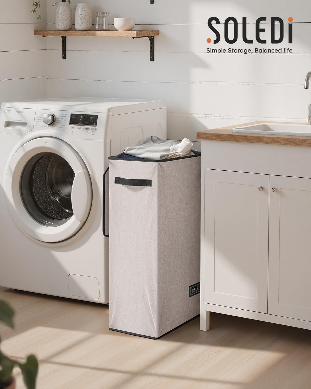 imageSOLEDI Laundry Hamper with Lid 100L Large amp Tall Collapsible Laundry Basket Clothes Hamper with Bag Removable Easy to Carry Dirty Hampers for Bedroom Bathroom Dorm College GreyLight taupe