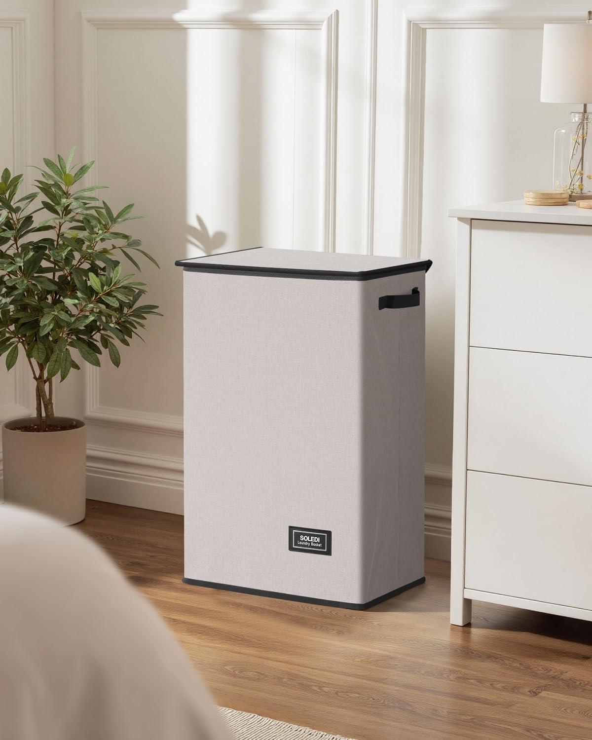 imageSOLEDI Laundry Hamper with Lid 100L Large amp Tall Collapsible Laundry Basket Clothes Hamper with Bag Removable Easy to Carry Dirty Hampers for Bedroom Bathroom Dorm College GreyLight taupe