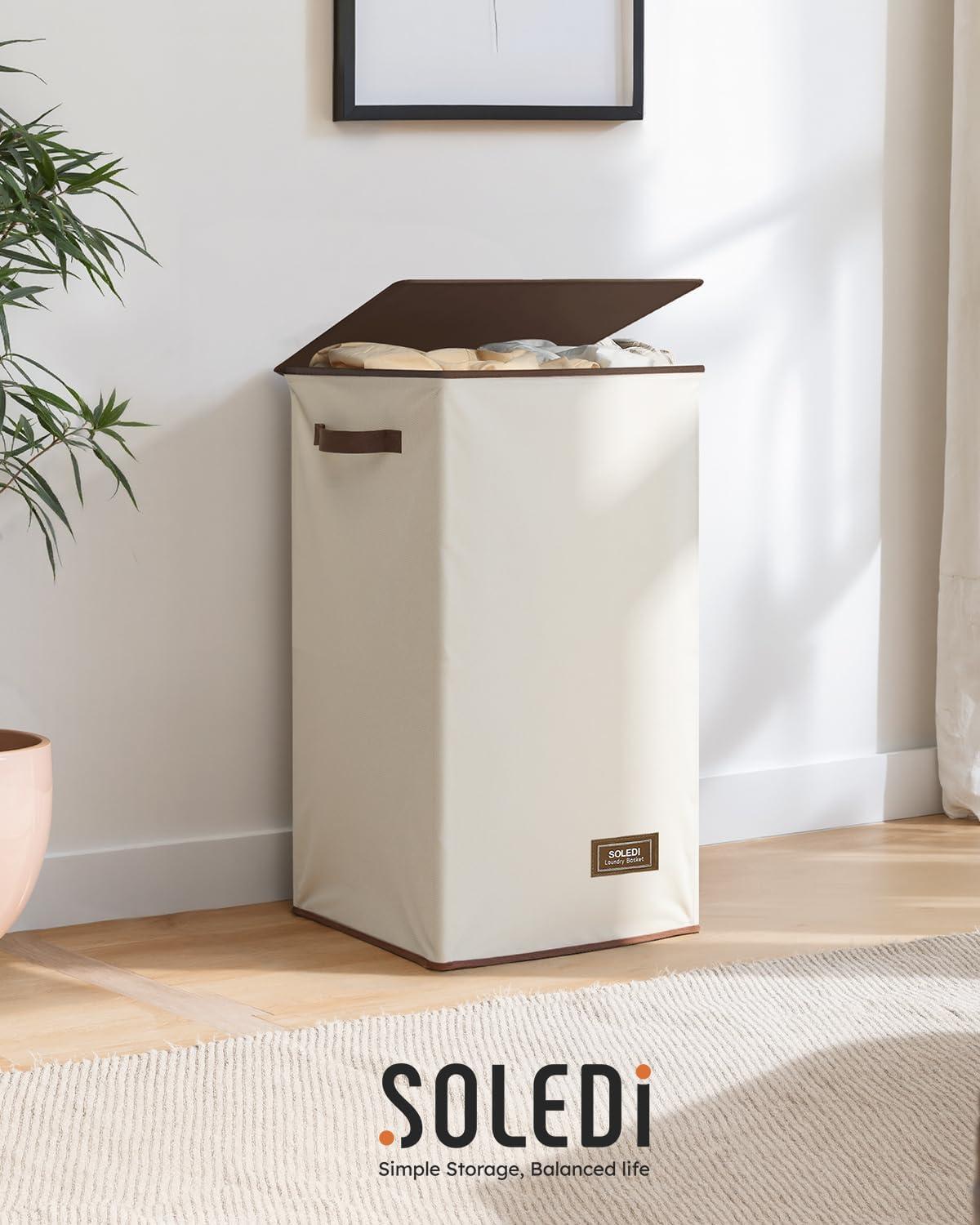 imageSOLEDI Laundry Hamper with Lid 100L Large amp Tall Collapsible Laundry Basket Clothes Hamper with Bag Removable Easy to Carry Dirty Hampers for Bedroom Bathroom Dorm College GreyOffWhite