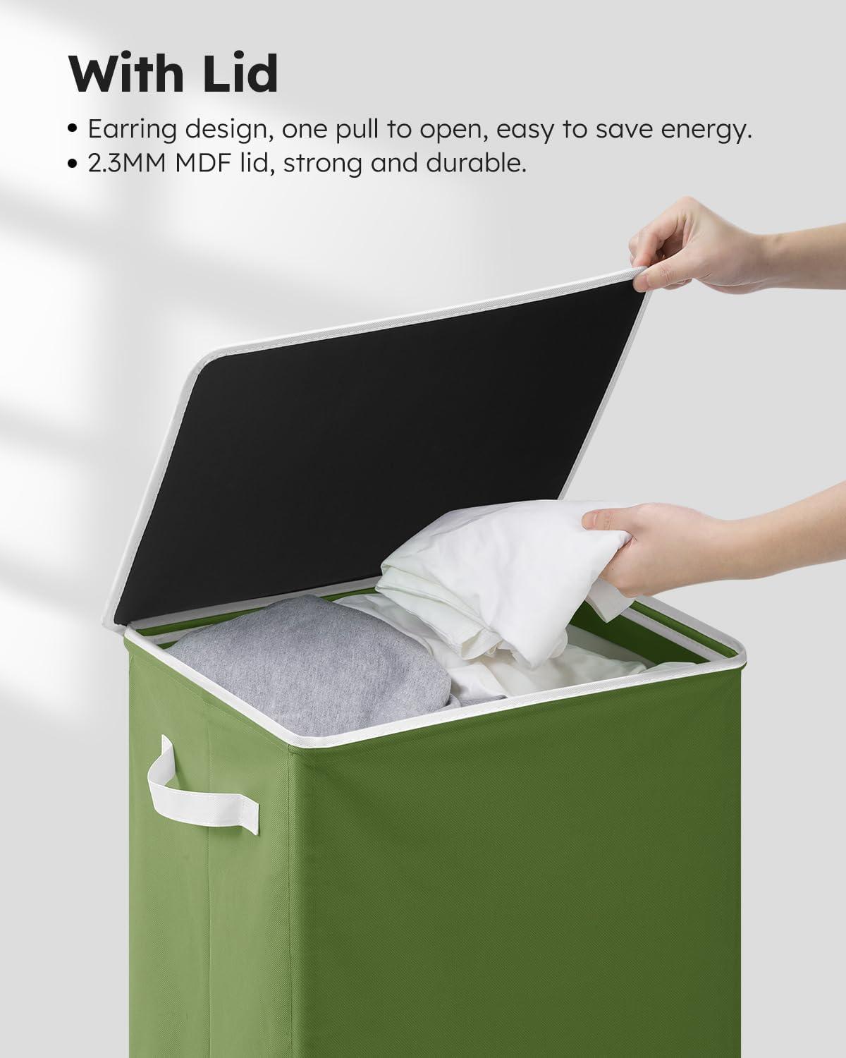 imageSOLEDI Laundry Hamper with Lid 100L Large amp Tall Collapsible Laundry Basket Clothes Hamper with Bag Removable Easy to Carry Dirty Hampers for Bedroom Bathroom Dorm College GreyDark Green