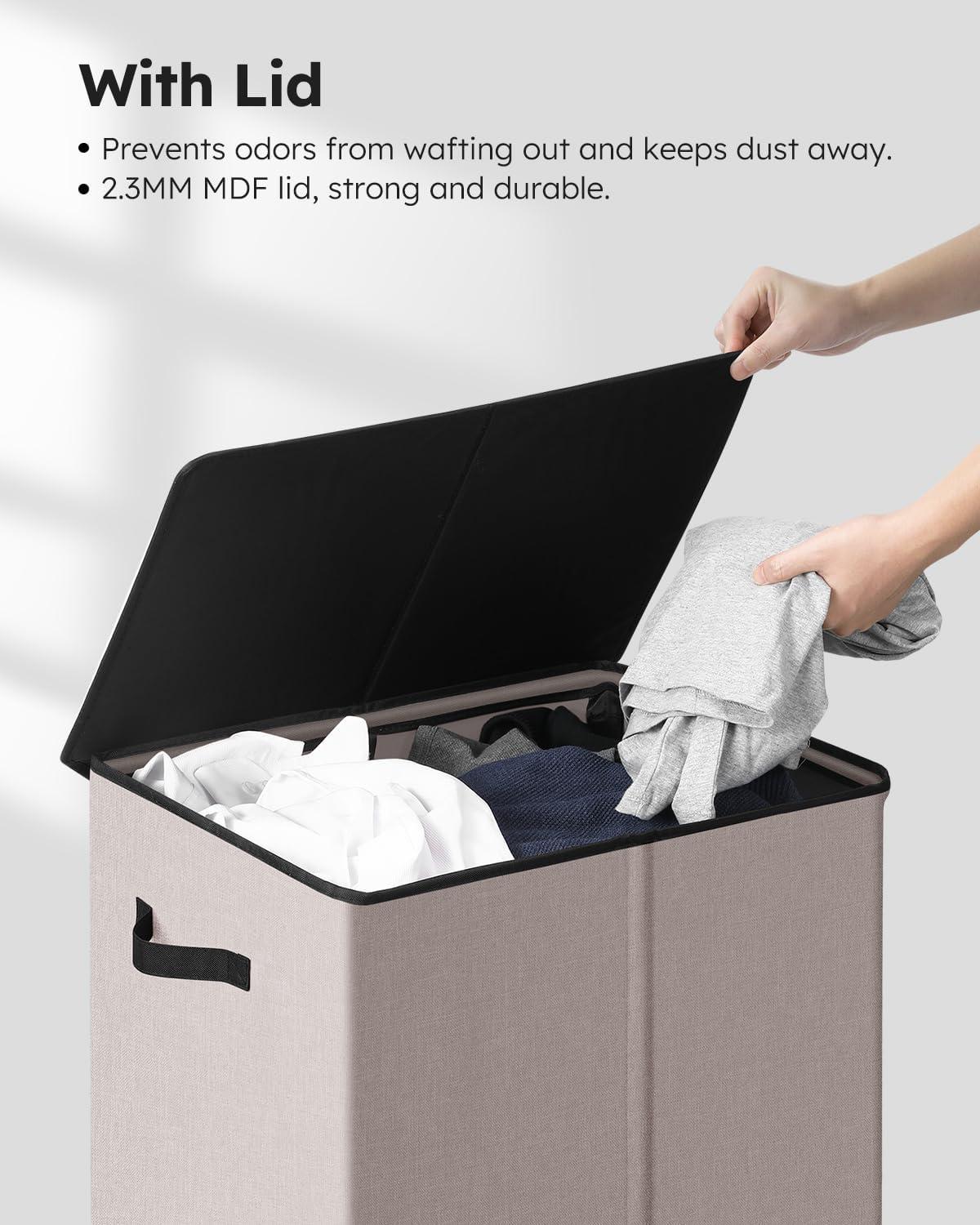 imageSOLEDI Laundry Hamper with Lid 100L Large amp Tall Collapsible Laundry Basket Clothes Hamper with Bag Removable Easy to Carry Dirty Hampers for Bedroom Bathroom Dorm College GreyLight taupe