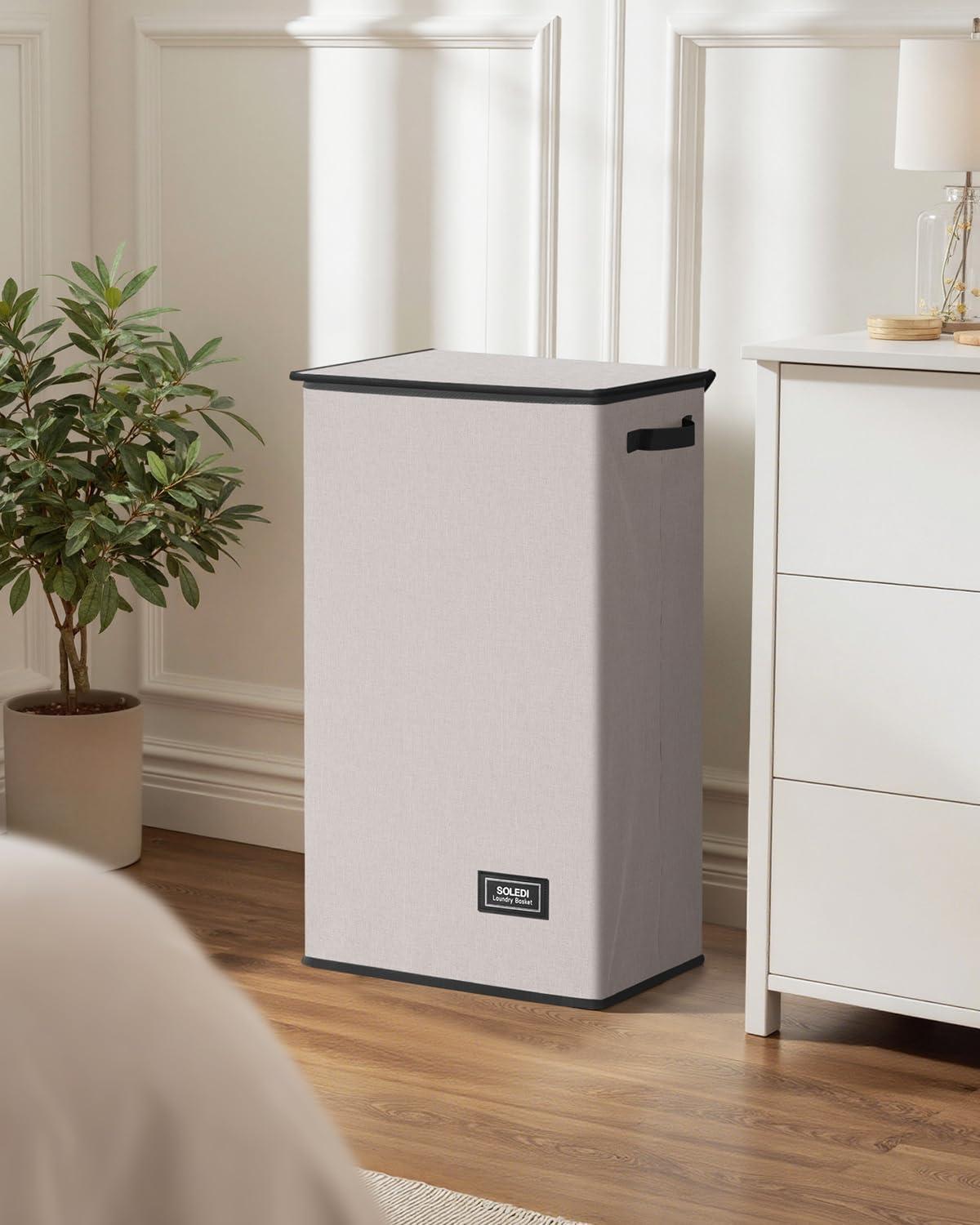 imageSOLEDI Laundry Hamper with Lid 100L Large amp Tall Collapsible Laundry Basket Clothes Hamper with Bag Removable Easy to Carry Dirty Hampers for Bedroom Bathroom Dorm College GreyLight taupe