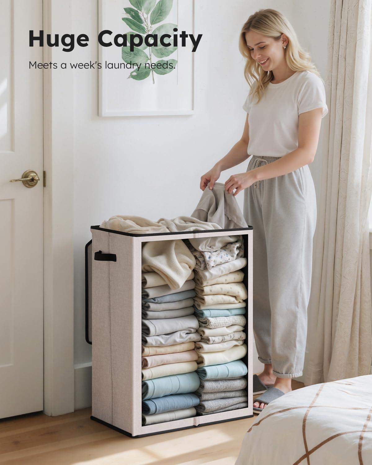 imageSOLEDI Laundry Hamper with Lid 100L Large amp Tall Collapsible Laundry Basket Clothes Hamper with Bag Removable Easy to Carry Dirty Hampers for Bedroom Bathroom Dorm College GreyLight taupe