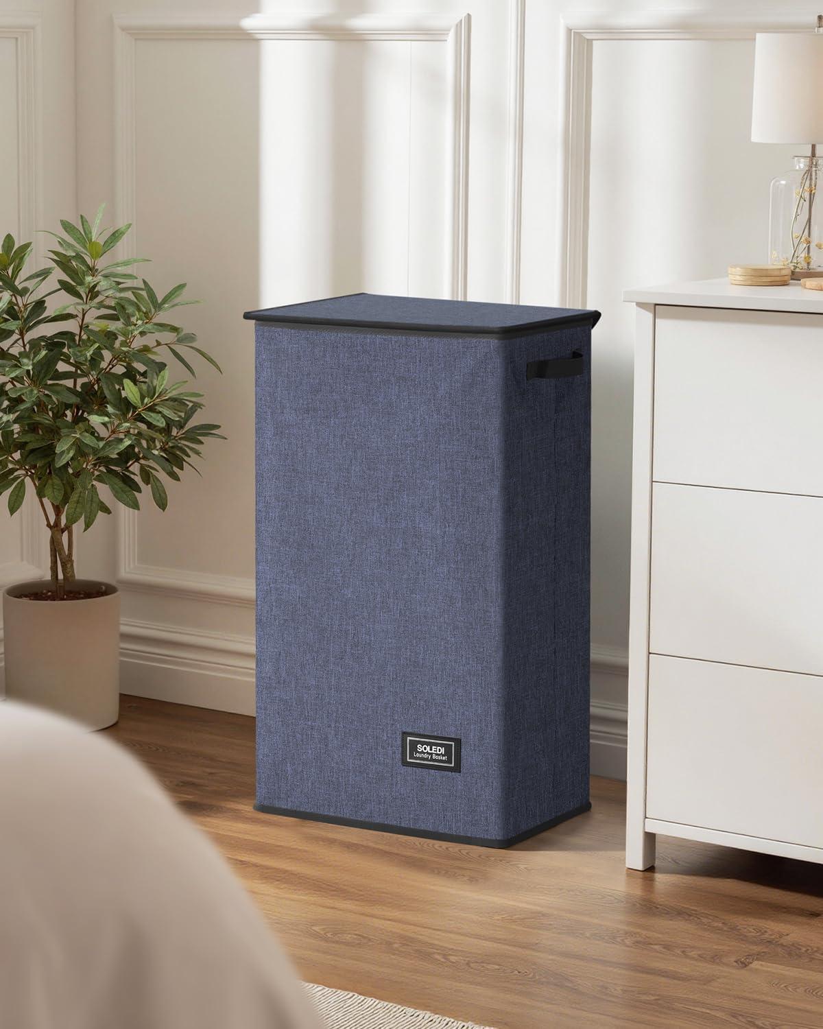 imageSOLEDI Laundry Hamper with Lid 100L Large amp Tall Collapsible Laundry Basket Clothes Hamper with Bag Removable Easy to Carry Dirty Hampers for Bedroom Bathroom Dorm College GreyNavy Blue