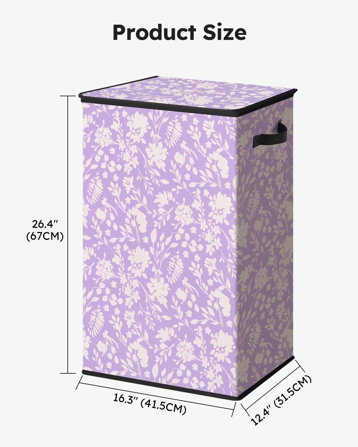 imageSOLEDI Laundry Hamper with Lid 100L Large amp Tall Collapsible Laundry Basket Clothes Hamper with Bag Removable Easy to Carry Dirty Hampers for Bedroom Bathroom Dorm College GreyPurple and flower