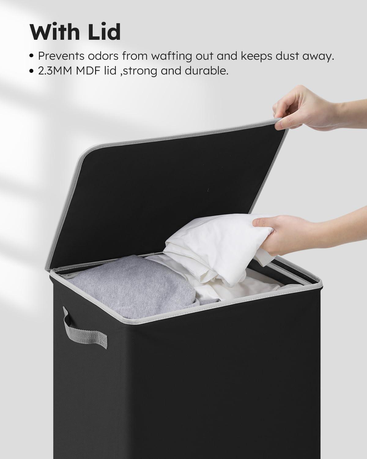 imageSOLEDI Laundry Hamper with Lid 100L Large amp Tall Collapsible Laundry Basket Clothes Hamper with Bag Removable Easy to Carry Dirty Hampers for Bedroom Bathroom Dorm College GreyBlack