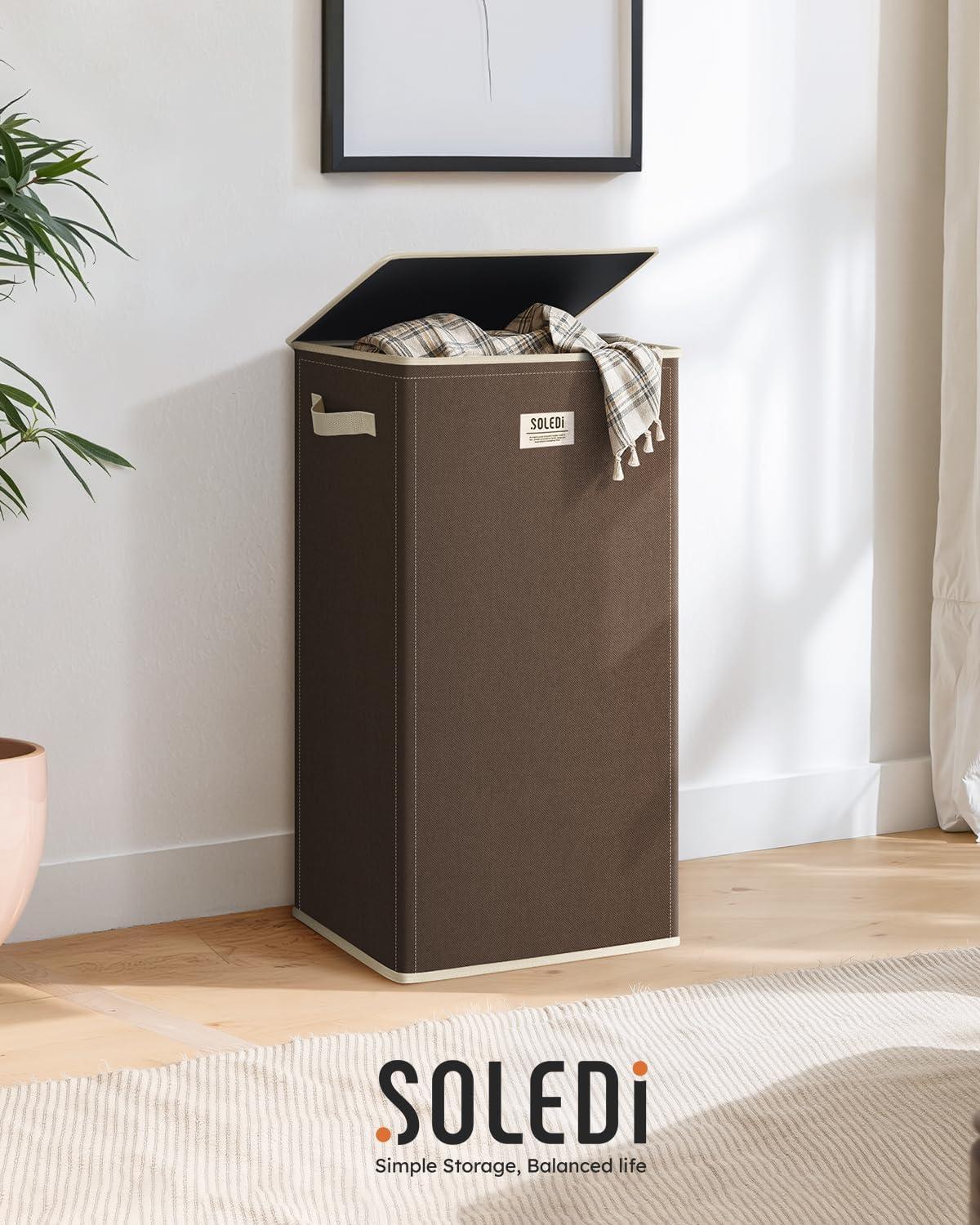 imageSOLEDI Laundry Hamper with Lid 100L Large amp Tall Collapsible Laundry Basket Clothes Hamper with Bag Removable Easy to Carry Dirty Hampers for Bedroom Bathroom Dorm College GreyChocolate