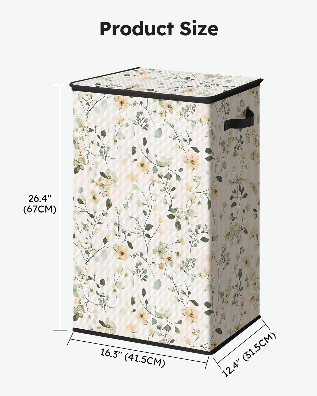 imageSOLEDI Laundry Hamper with Lid 100L Large amp Tall Collapsible Laundry Basket Clothes Hamper with Bag Removable Easy to Carry Dirty Hampers for Bedroom Bathroom Dorm College GreyBeige and flower