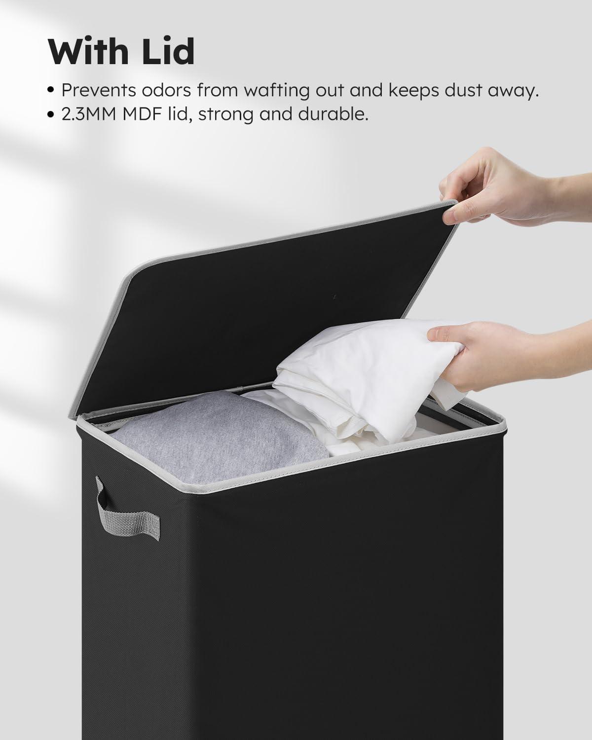 imageSOLEDI Laundry Hamper with Lid 100L Large amp Tall Collapsible Laundry Basket Clothes Hamper with Bag Removable Easy to Carry Dirty Hampers for Bedroom Bathroom Dorm College GreyBlack